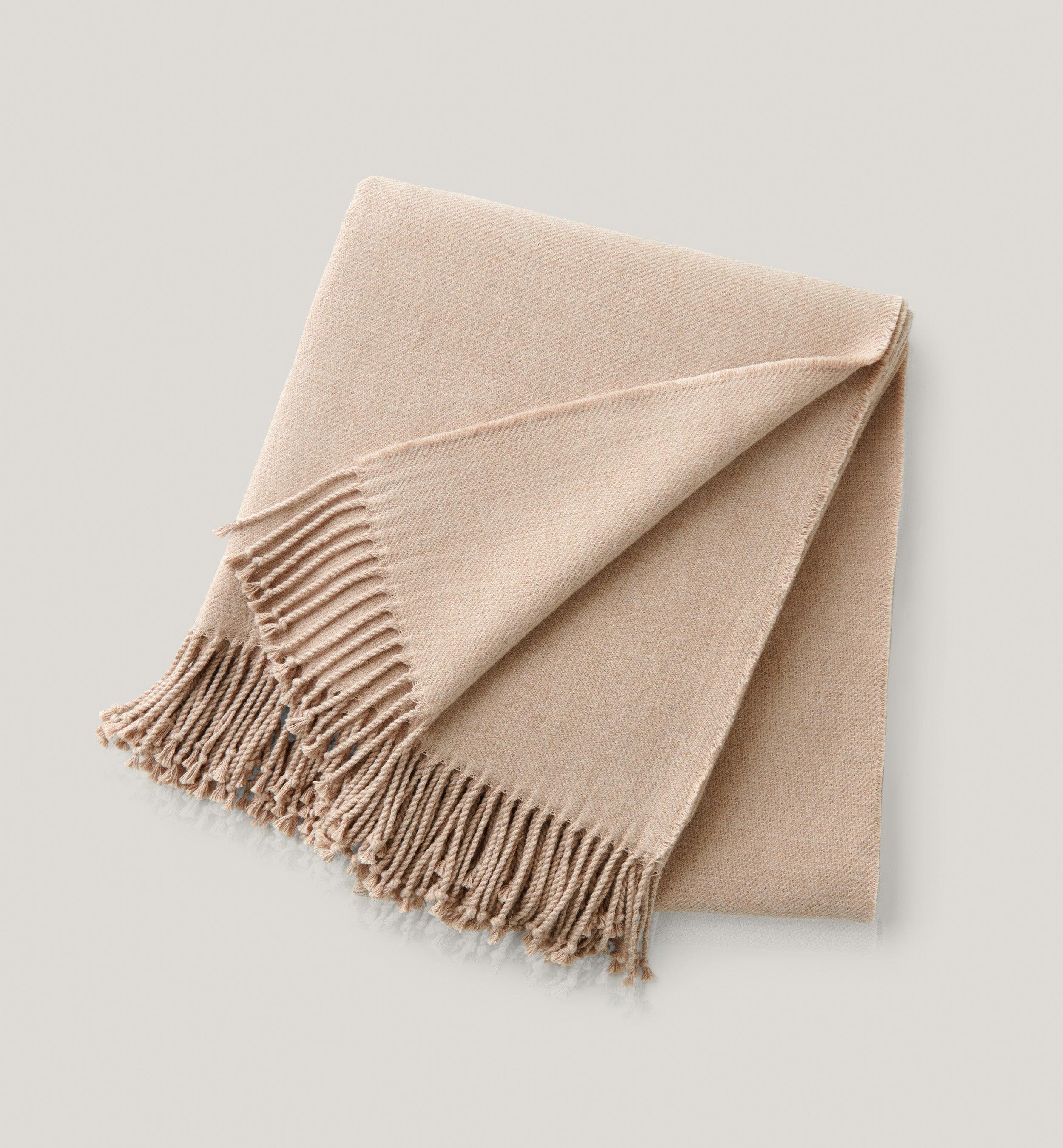 Heathered Mongolian Cashmere Cotton Fringe Throw Blanket