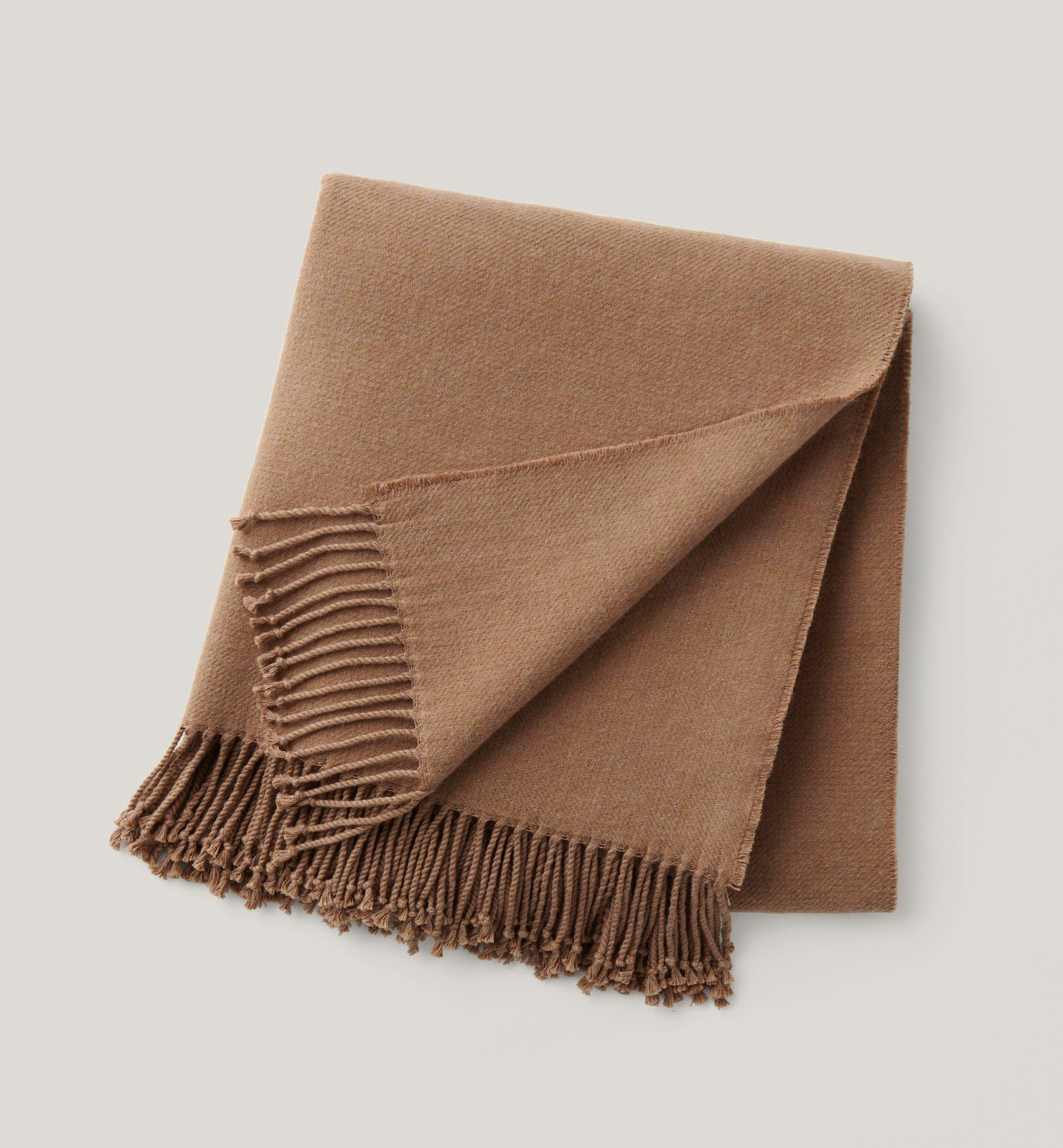 Heathered Mongolian Cashmere Cotton Fringe Throw Blanket