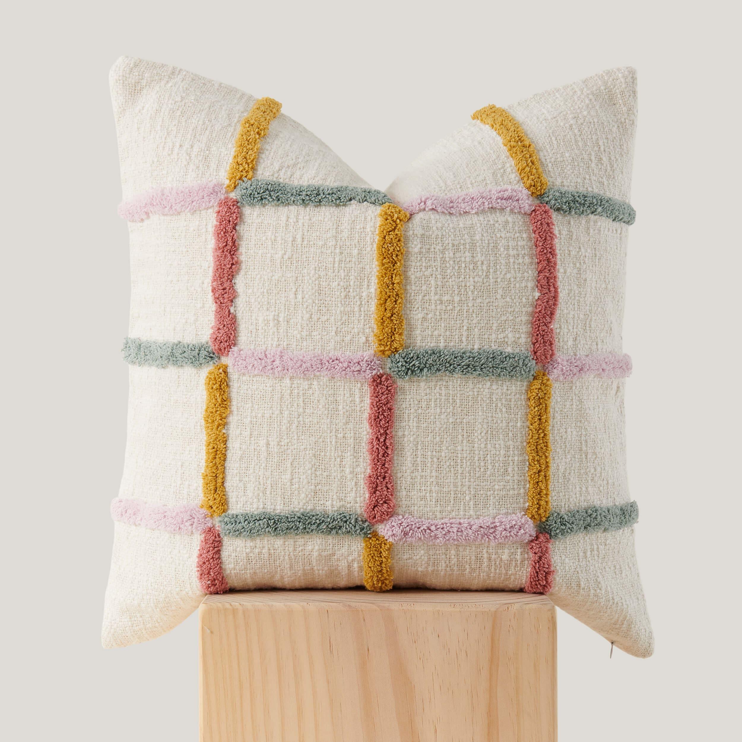 Tufted Checkered Cotton Throw Pillow Cover - Double Stitch By Bedsure