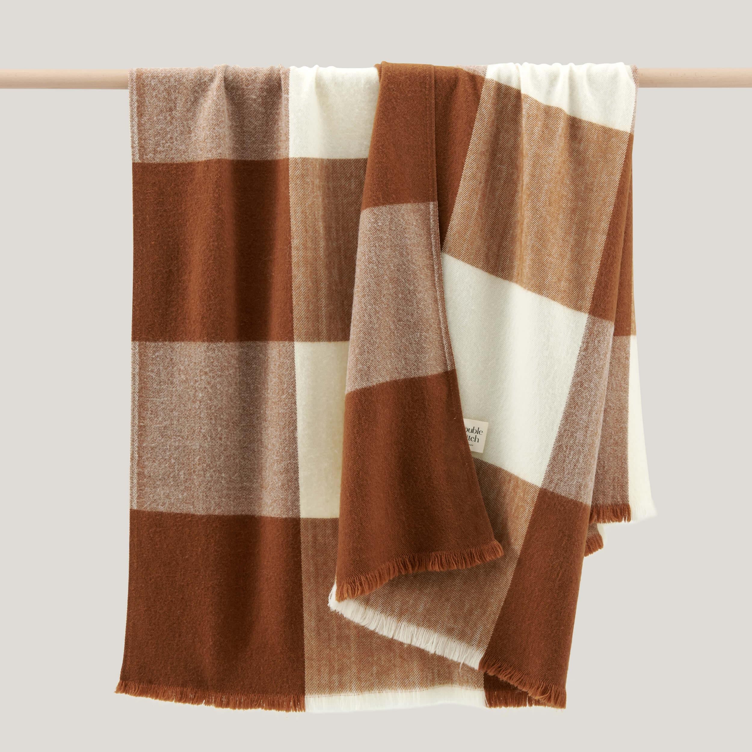 Alpaca-Wool Plaid Throw Blanket - Double Stitch By Bedsure