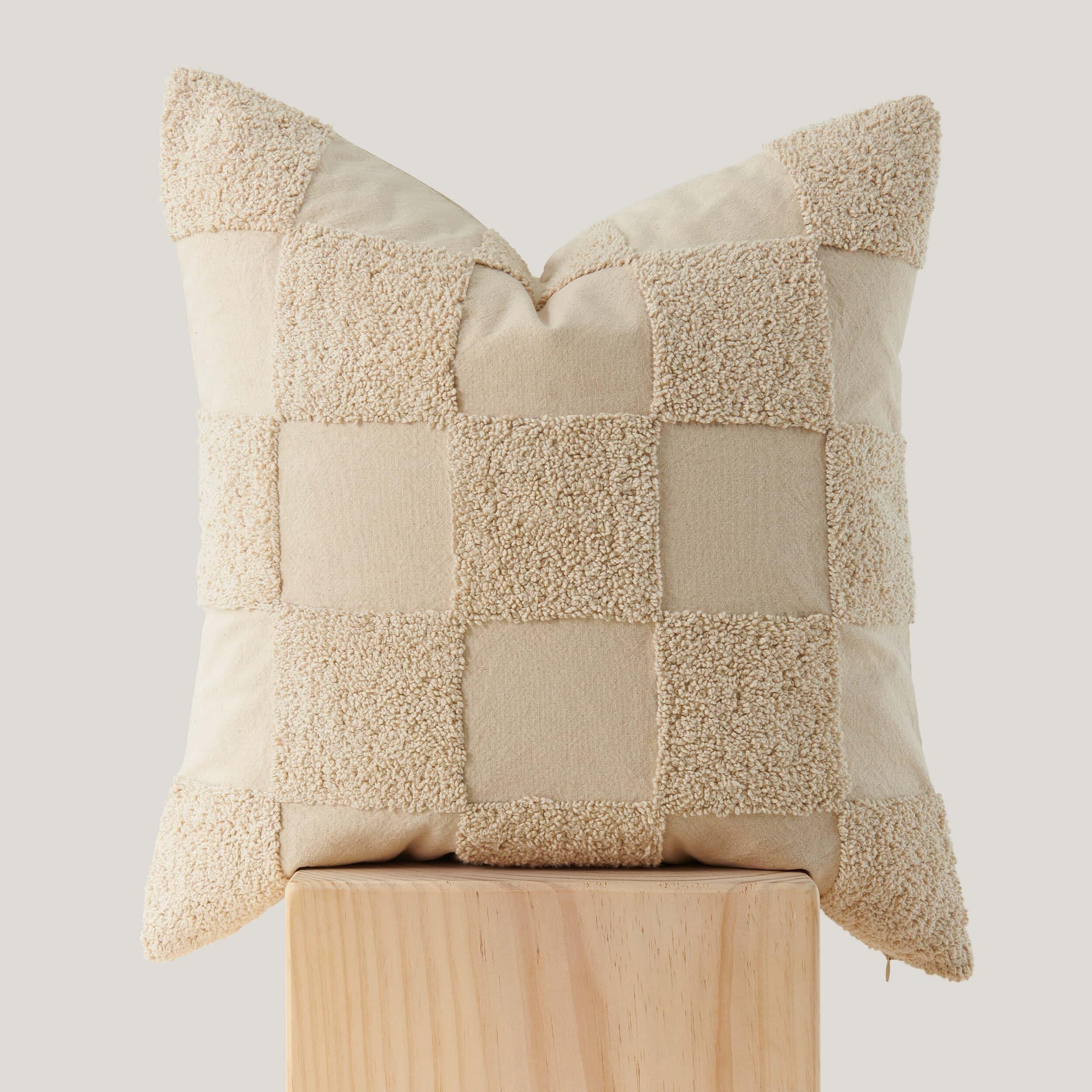 Tufted Checkered Cotton Throw Pillow Cover - Double Stitch By Bedsure