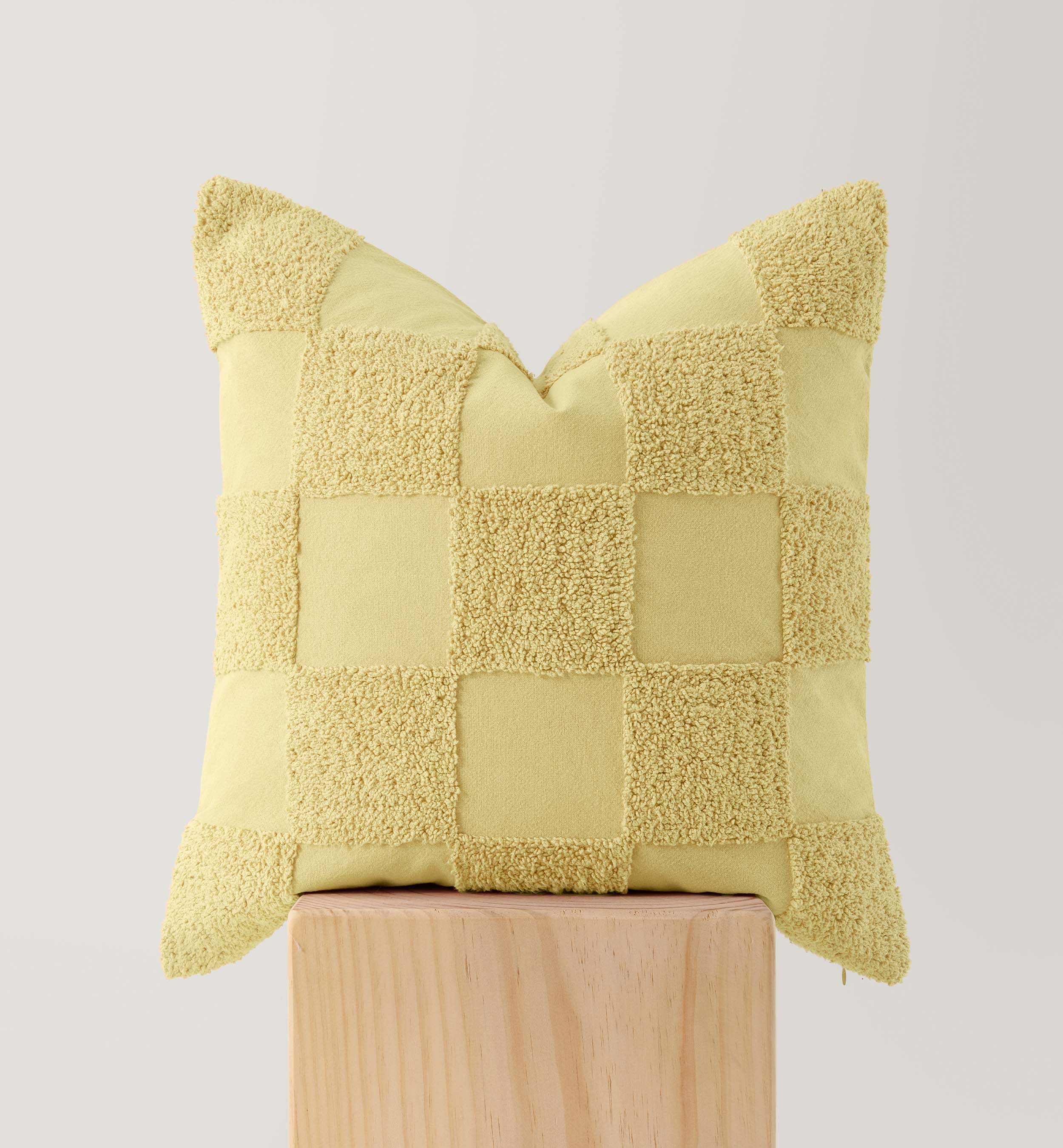 Tufted Checkered Cotton Throw Pillow Cover