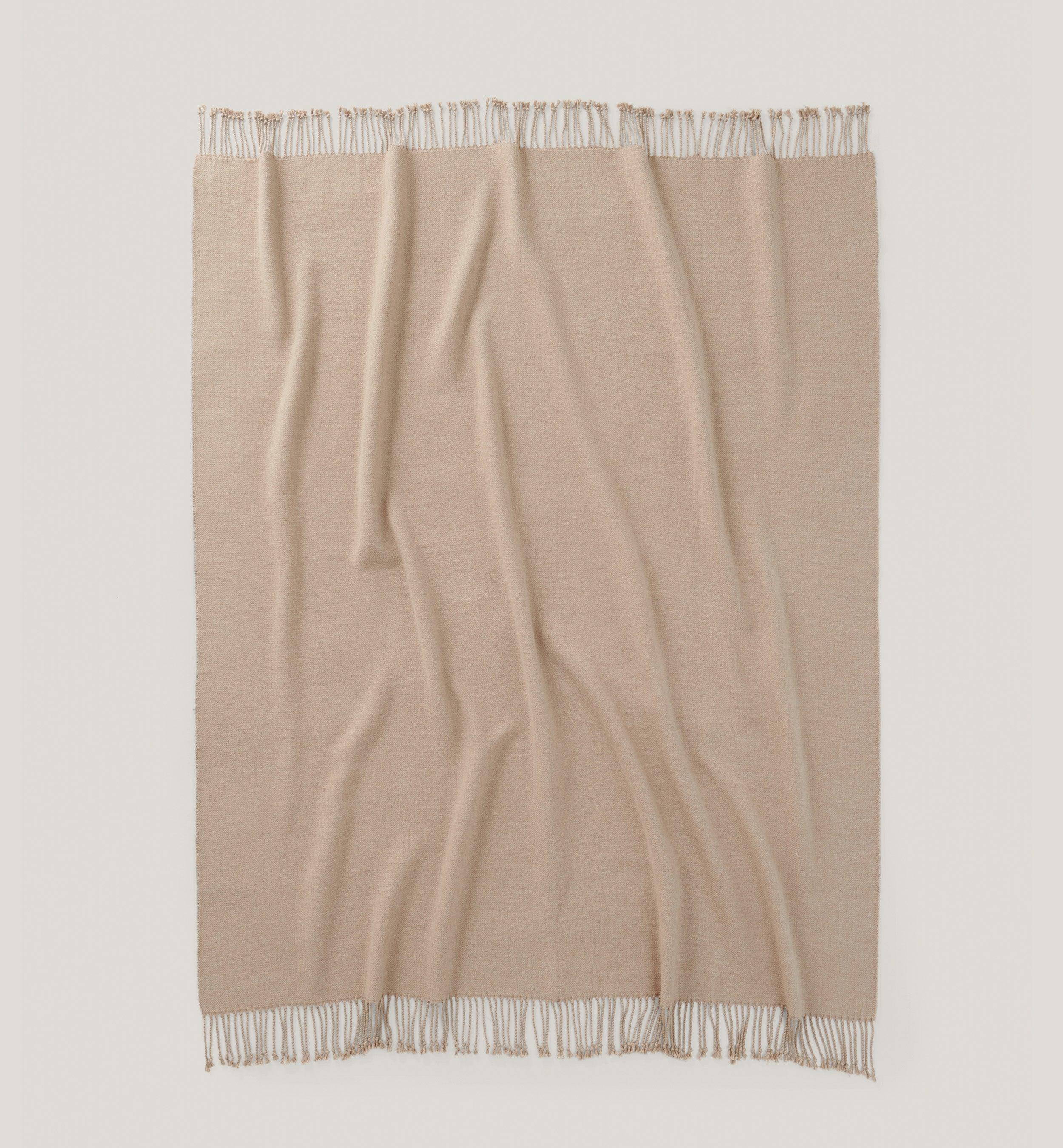 Heathered Mongolian Cashmere Cotton Fringe Throw Blanket