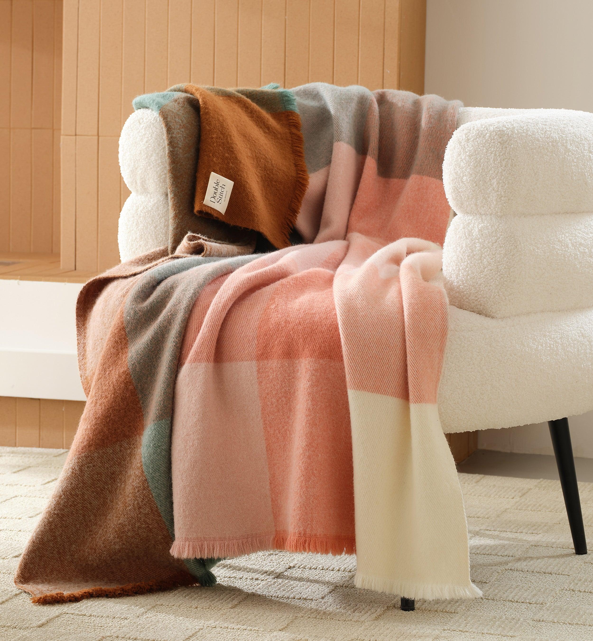 Alpaca-Wool Plaid Throw Blanket - Double Stitch By Bedsure