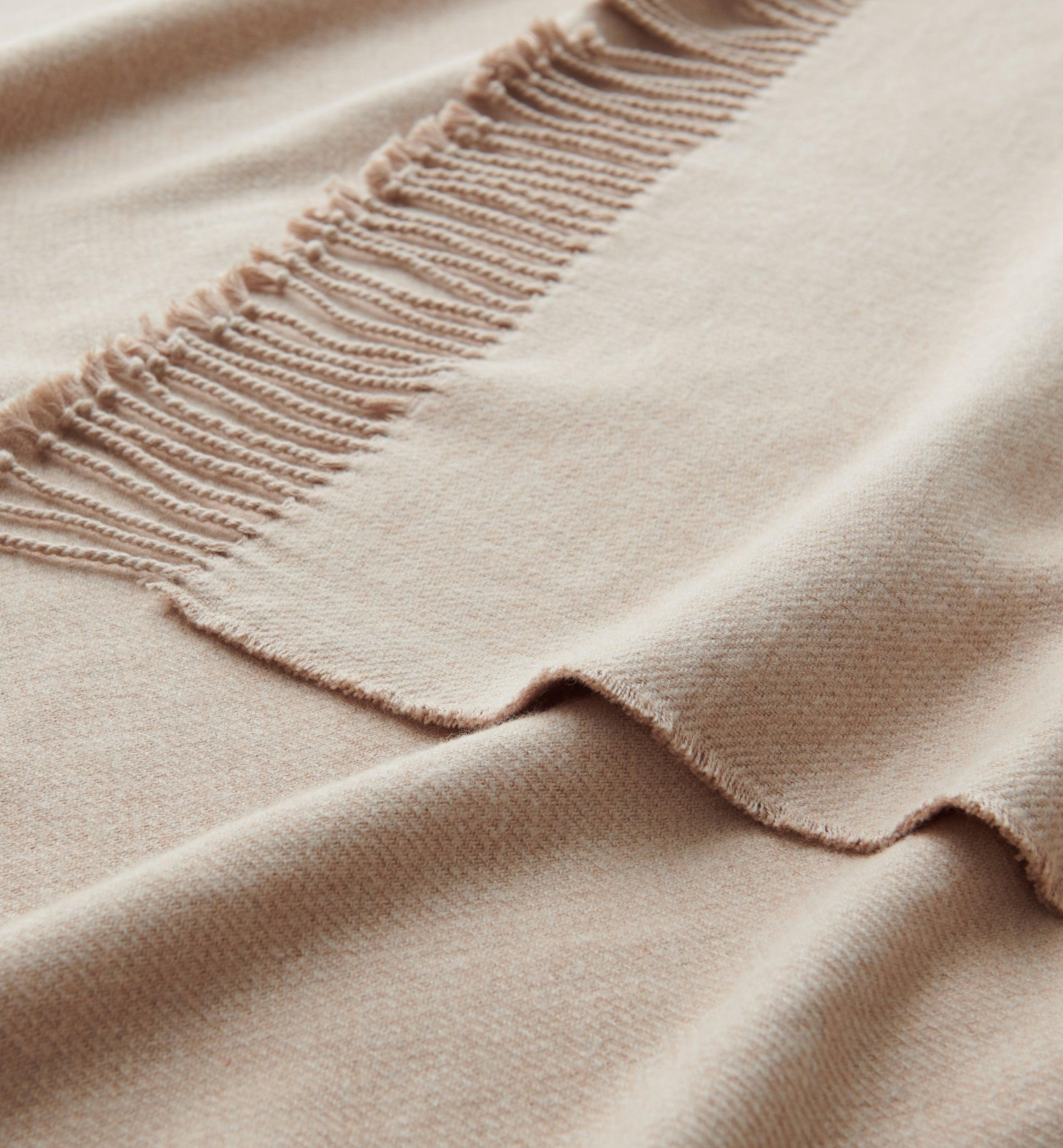 Heathered Mongolian Cashmere Cotton Fringe Throw Blanket