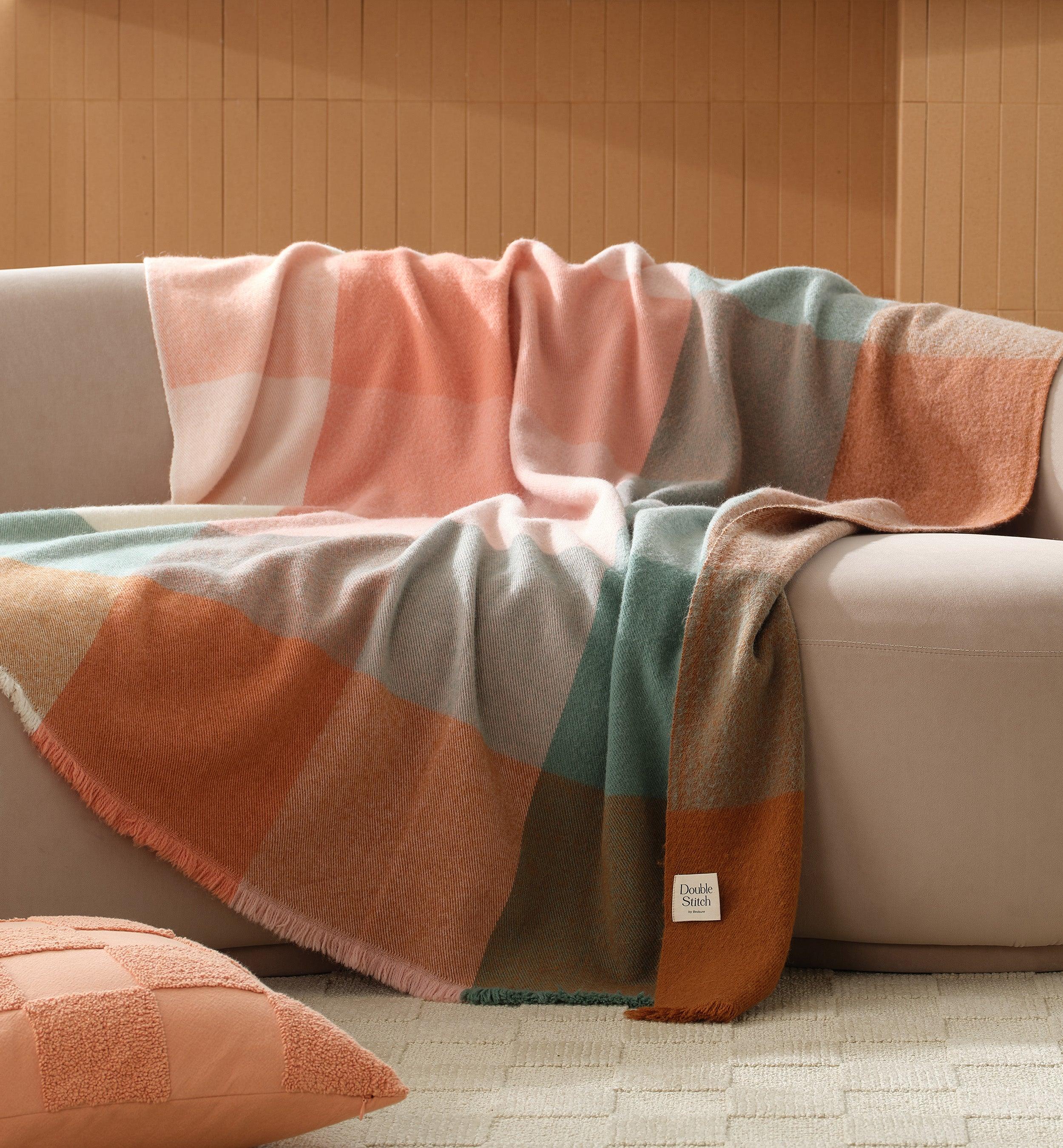 Alpaca-Wool Plaid Throw Blanket - Double Stitch By Bedsure