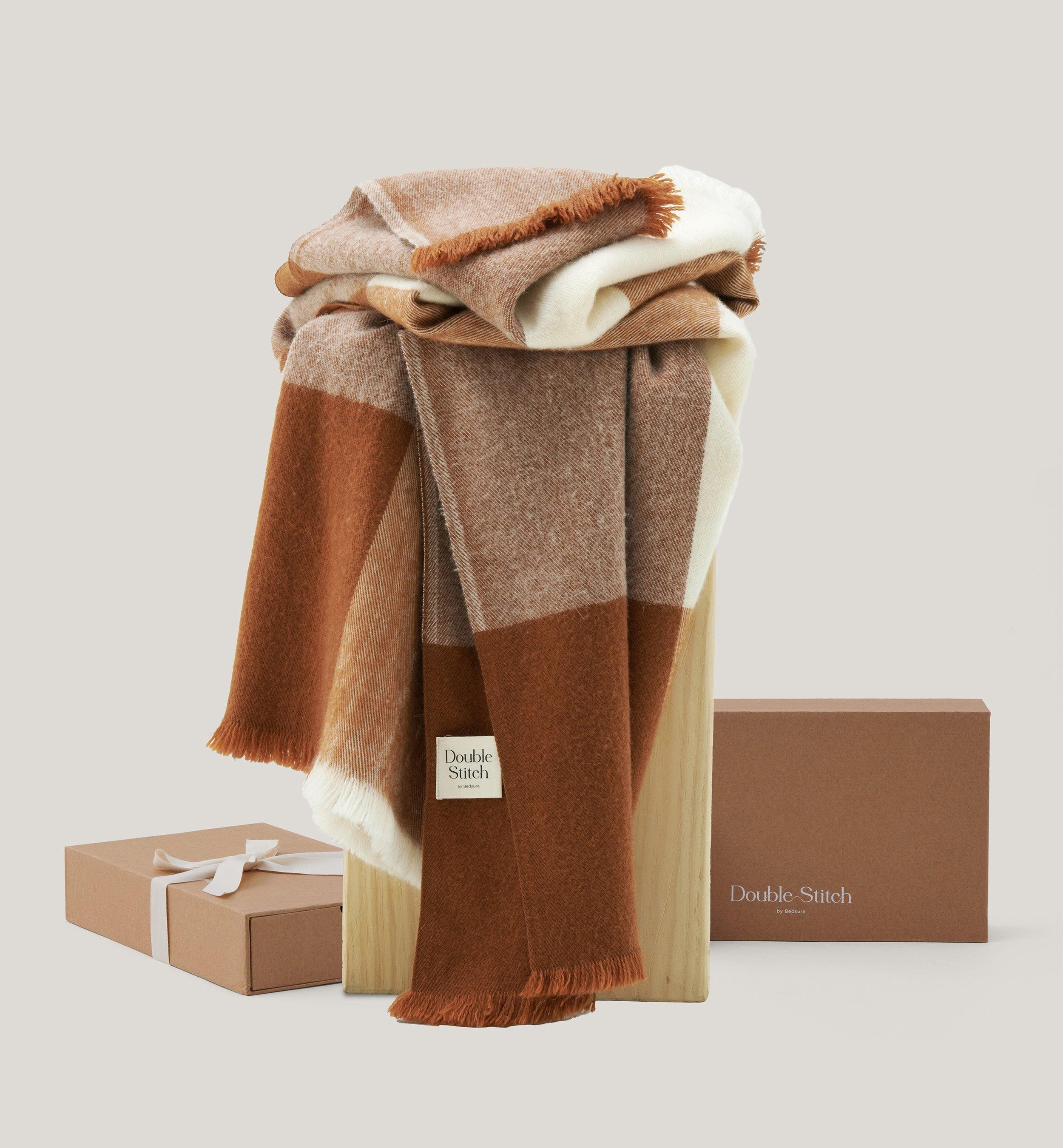 Alpaca-Wool Plaid Throw Blanket - Double Stitch By Bedsure
