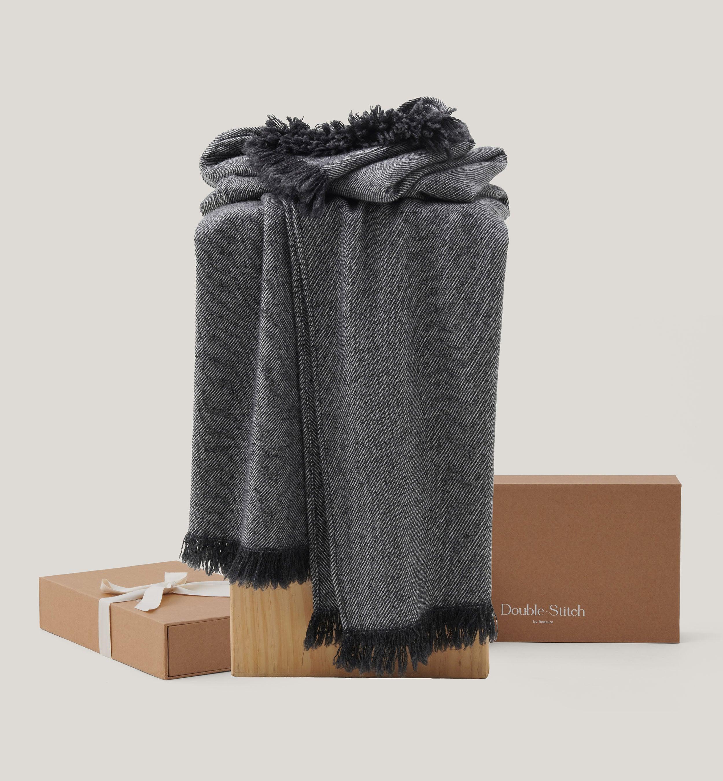 Mongolian Cashmere Wool Twill Throw Blanket - Double Stitch By Bedsure