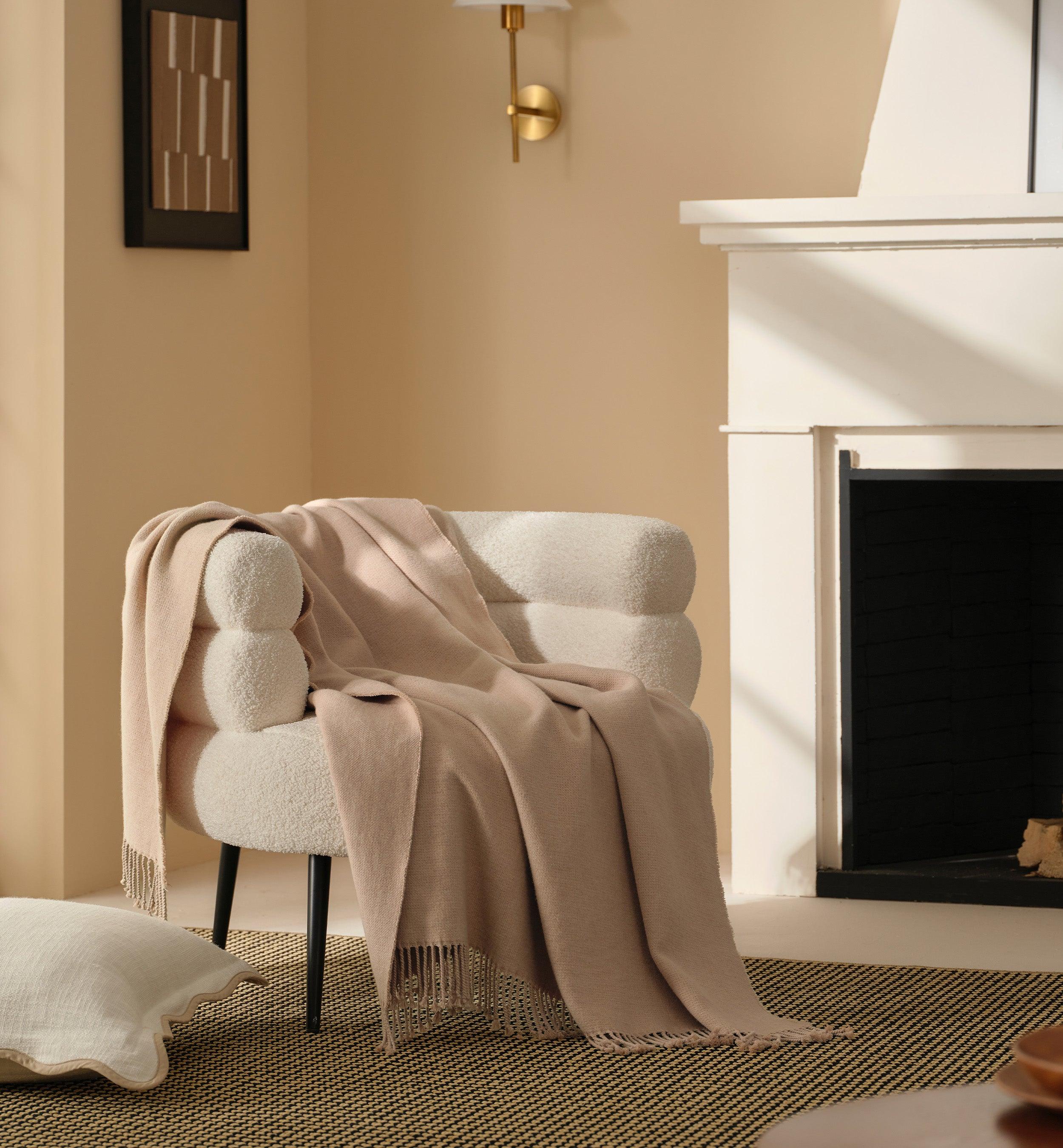 Heathered Mongolian Cashmere Cotton Fringe Throw Blanket