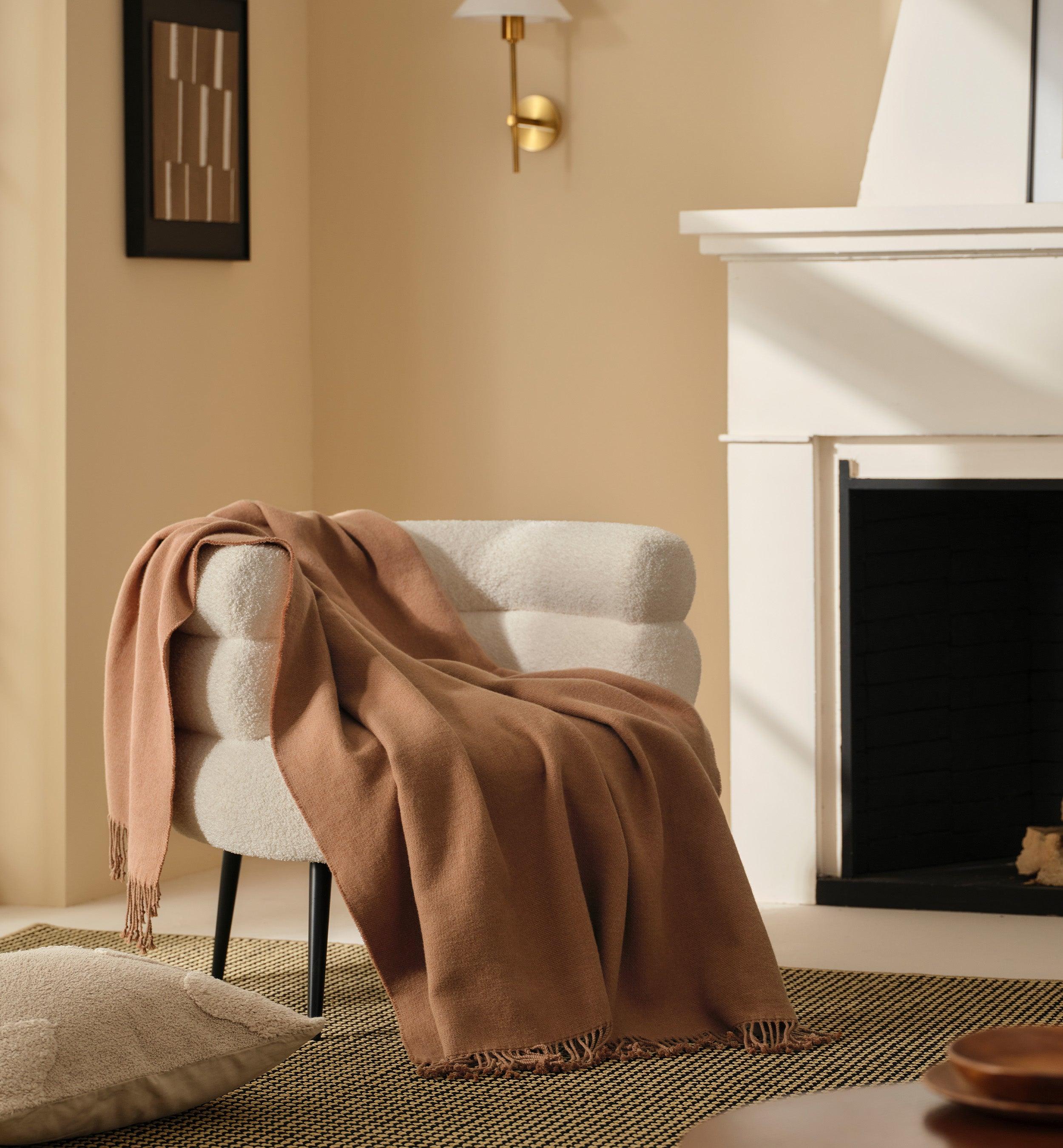 Heathered Mongolian Cashmere Cotton Fringe Throw Blanket