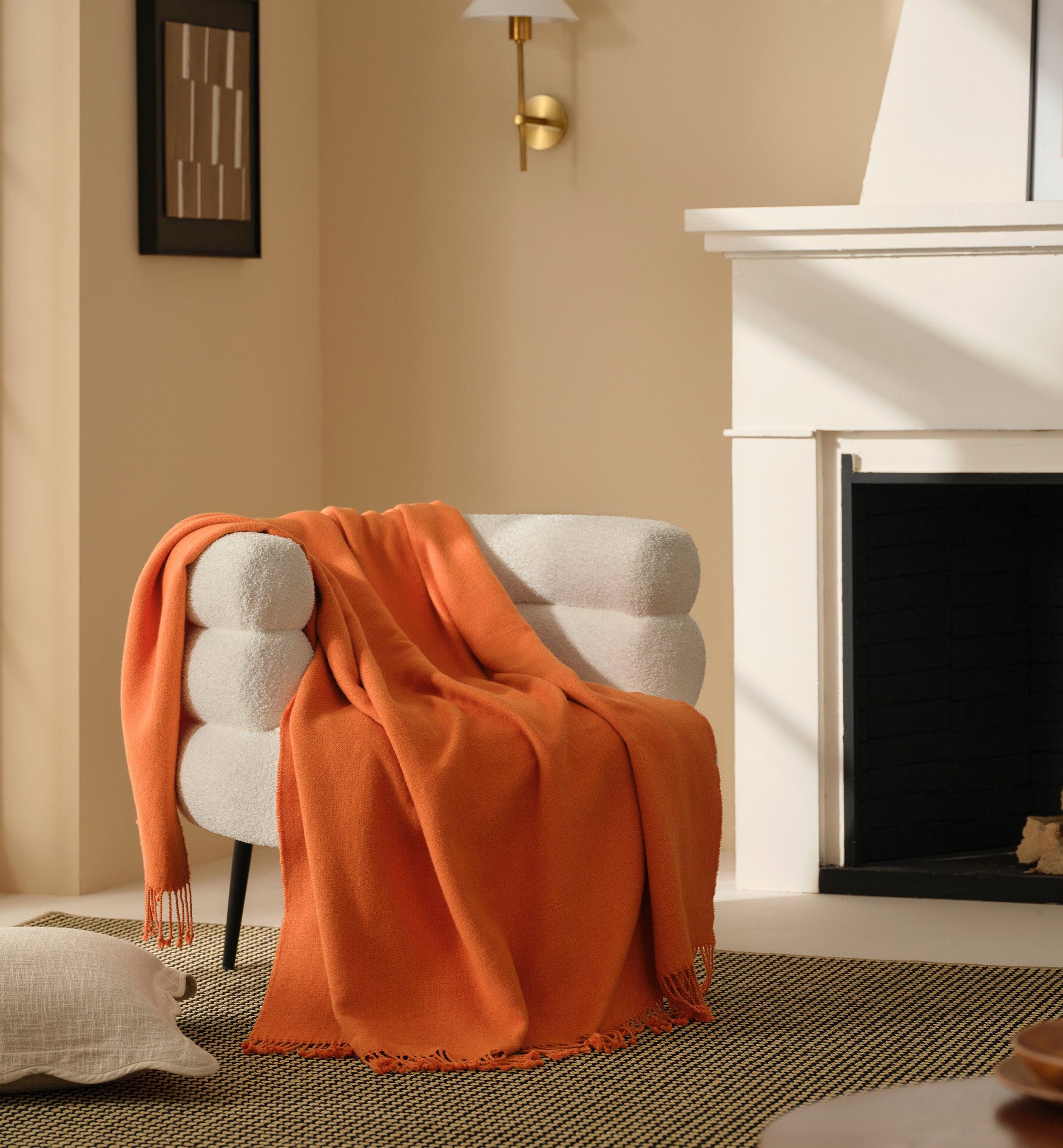 Heathered Mongolian Cashmere Cotton Fringe Throw Blanket