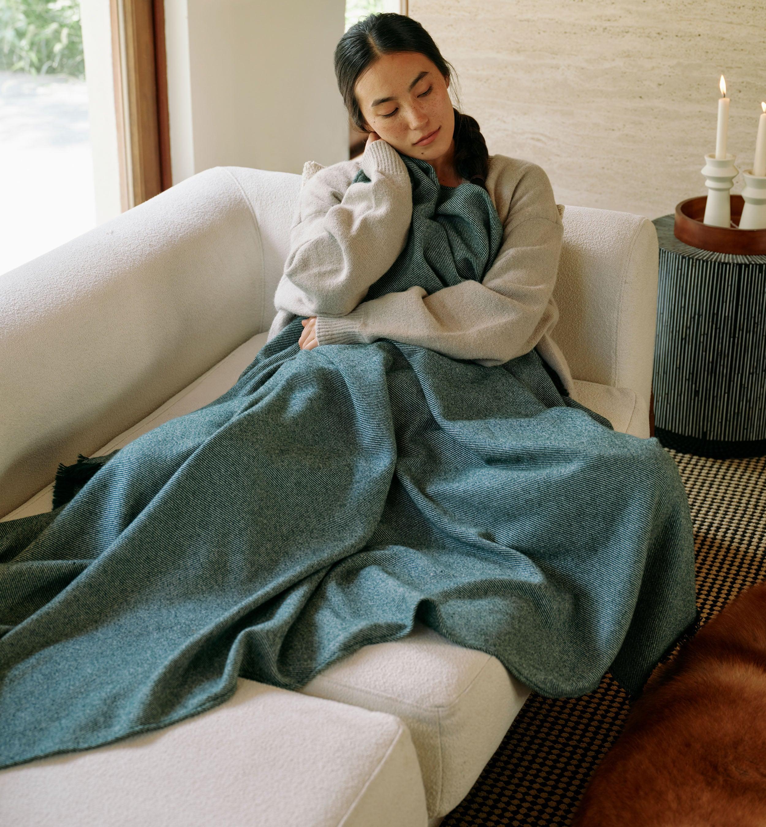 Mongolian Cashmere Wool Twill Throw Blanket