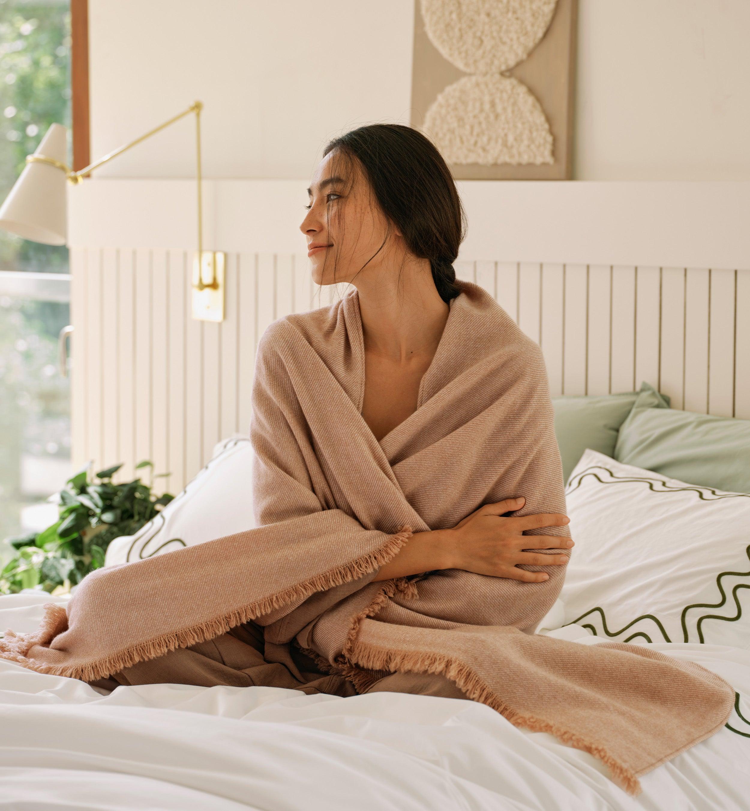 Mongolian Cashmere Wool Twill Throw Blanket