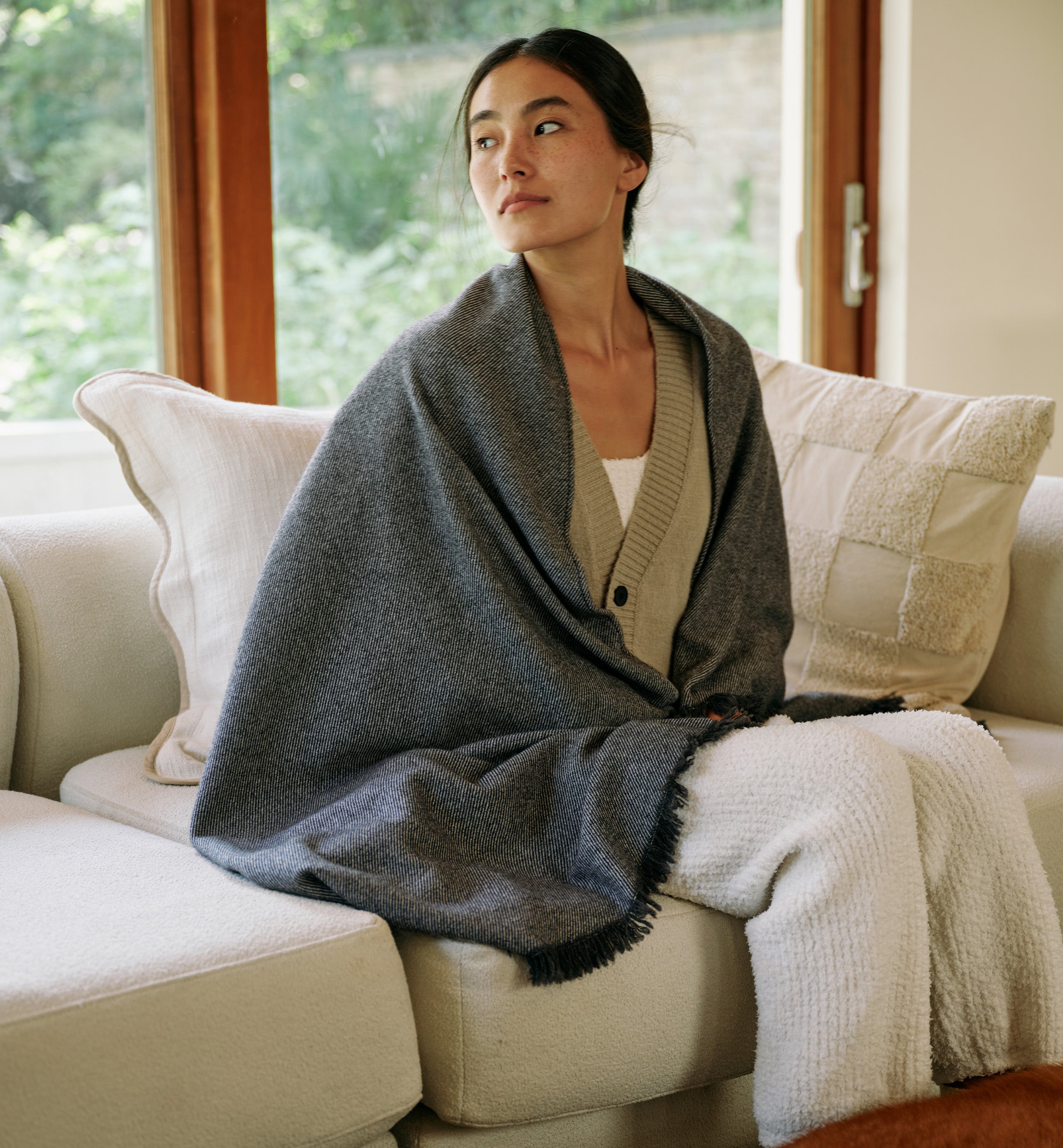 Mongolian Cashmere Wool Twill Throw Blanket