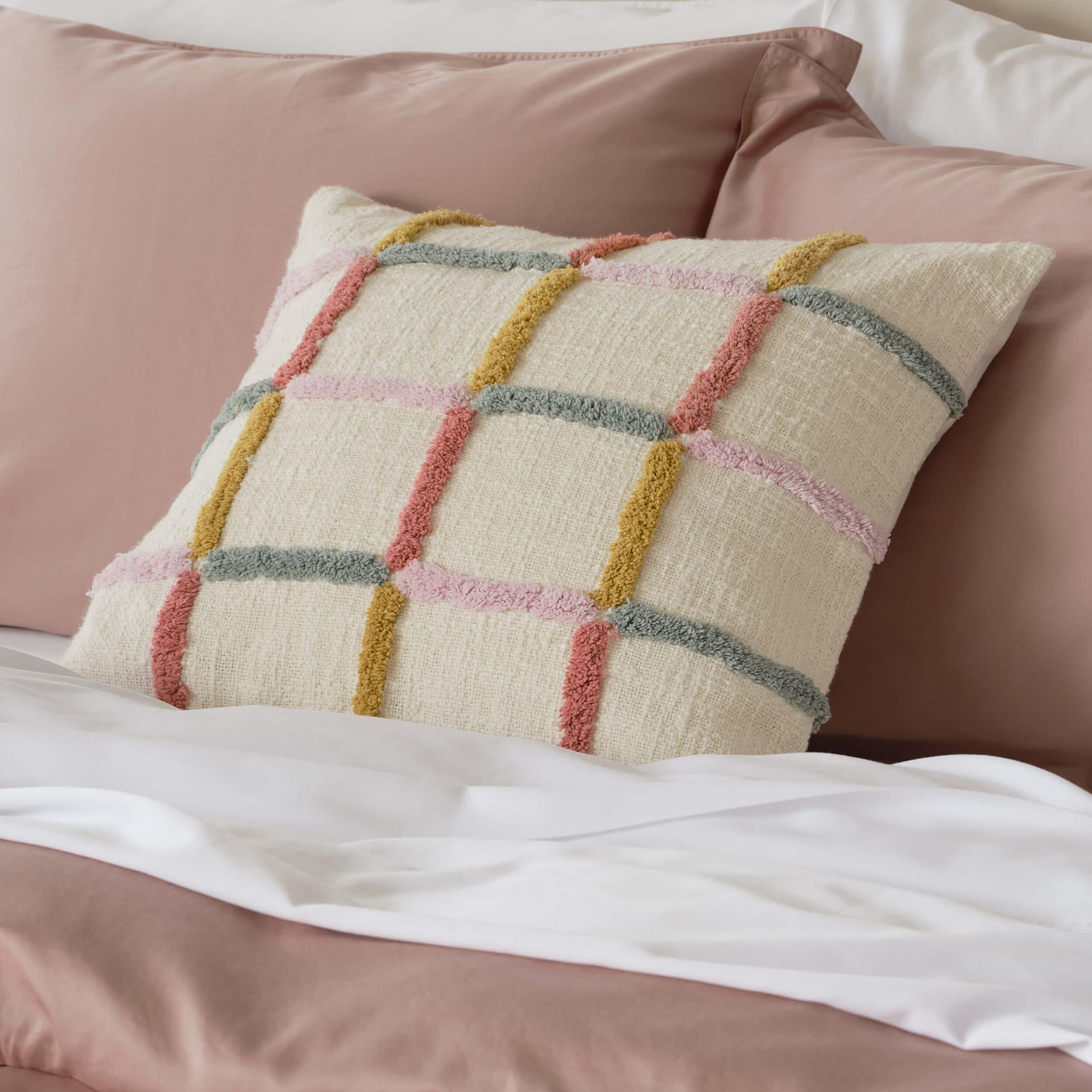 Tufted Checkered Cotton Throw Pillow Cover - Double Stitch By Bedsure