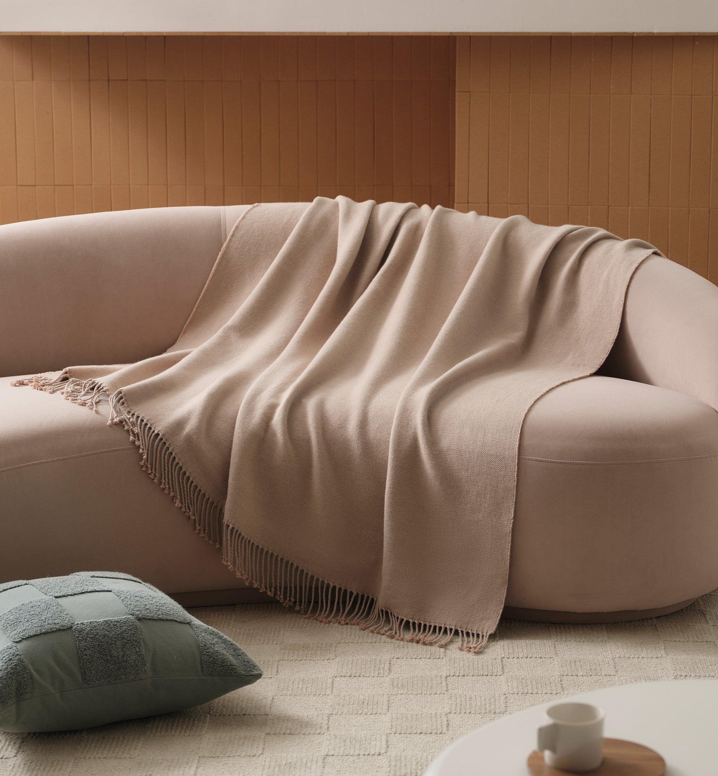 Heathered Mongolian Cashmere Cotton Fringe Throw Blanket