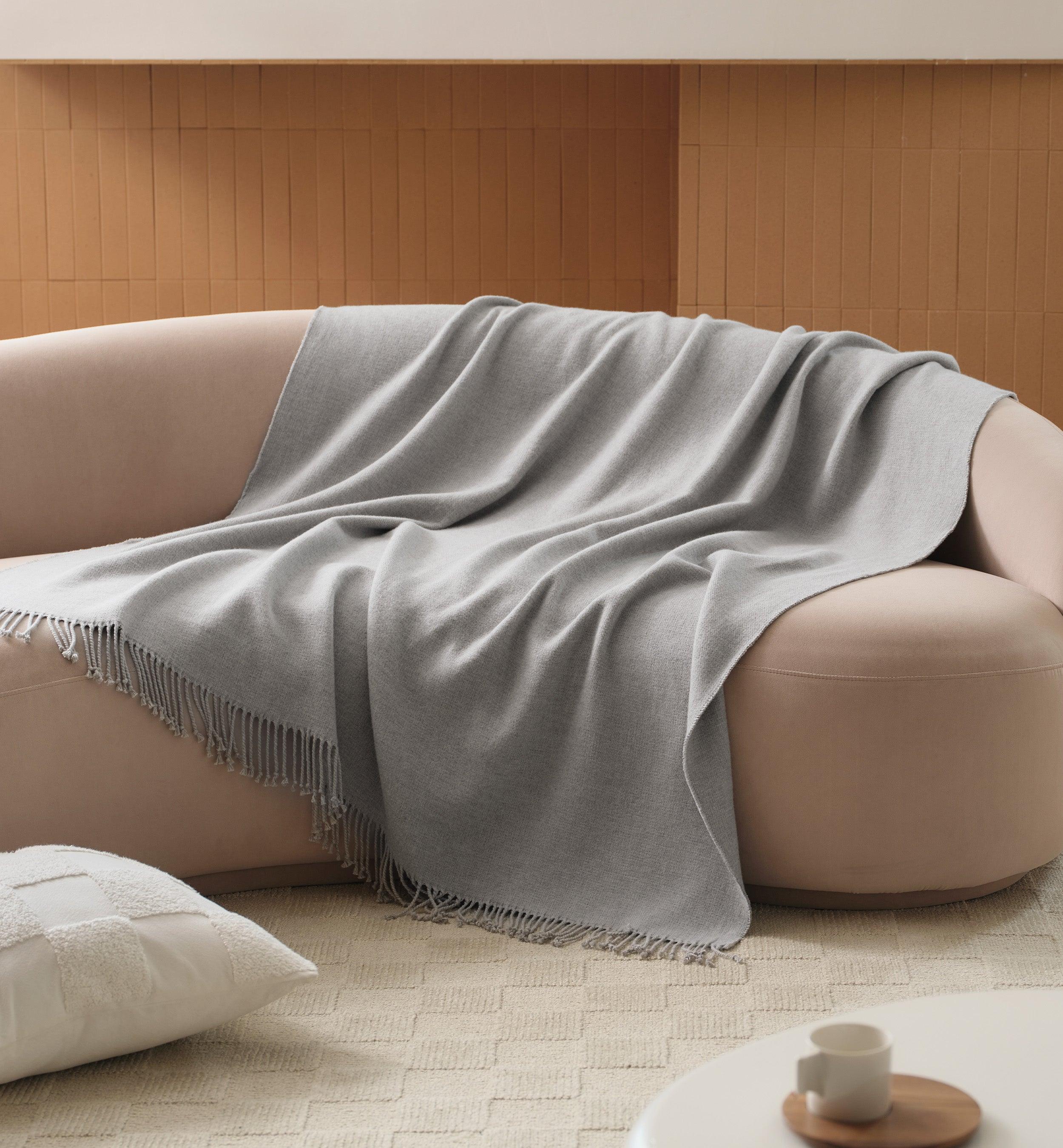 Heathered Mongolian Cashmere Cotton Fringe Throw Blanket