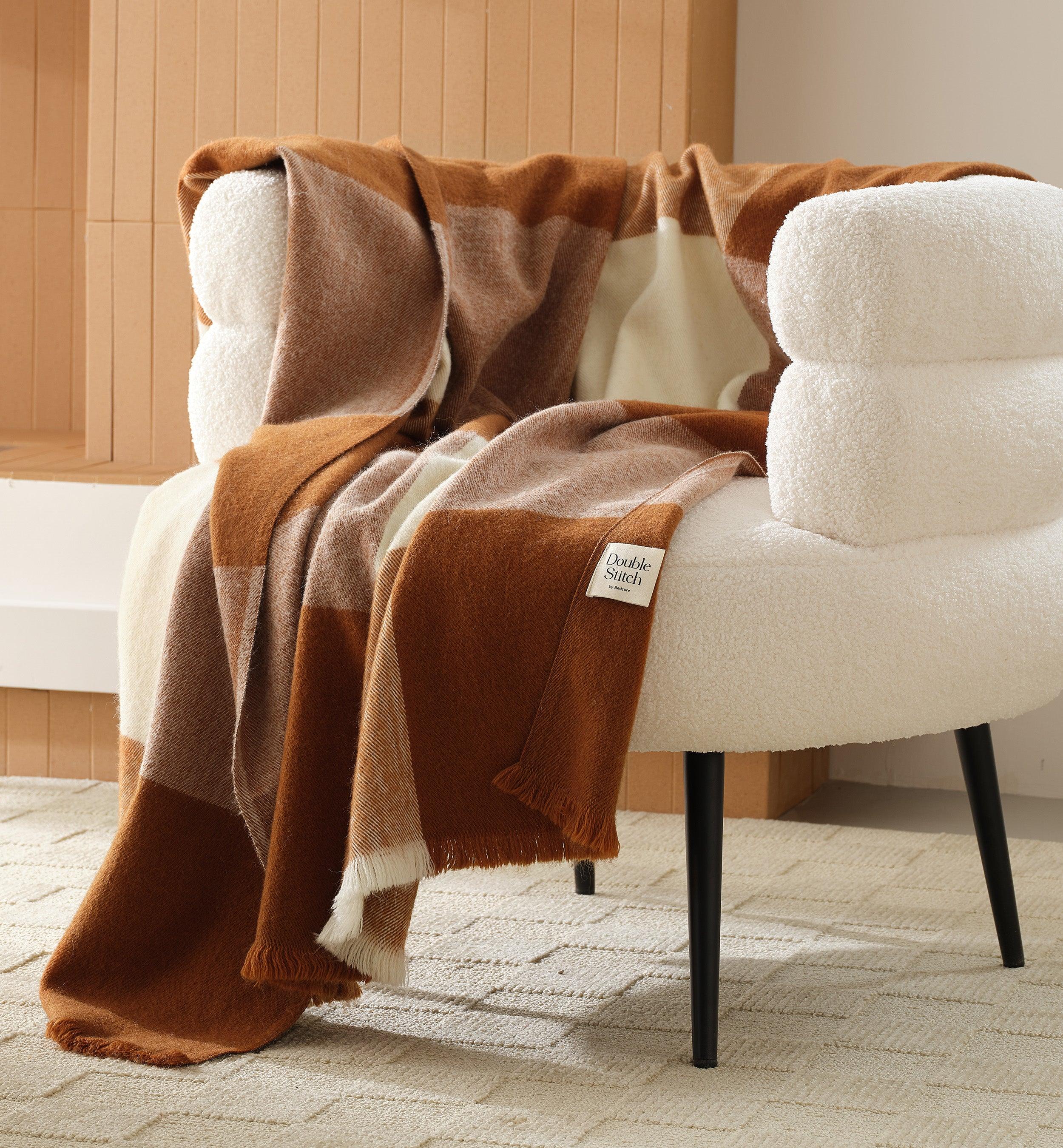Alpaca-Wool Plaid Throw Blanket - Double Stitch By Bedsure