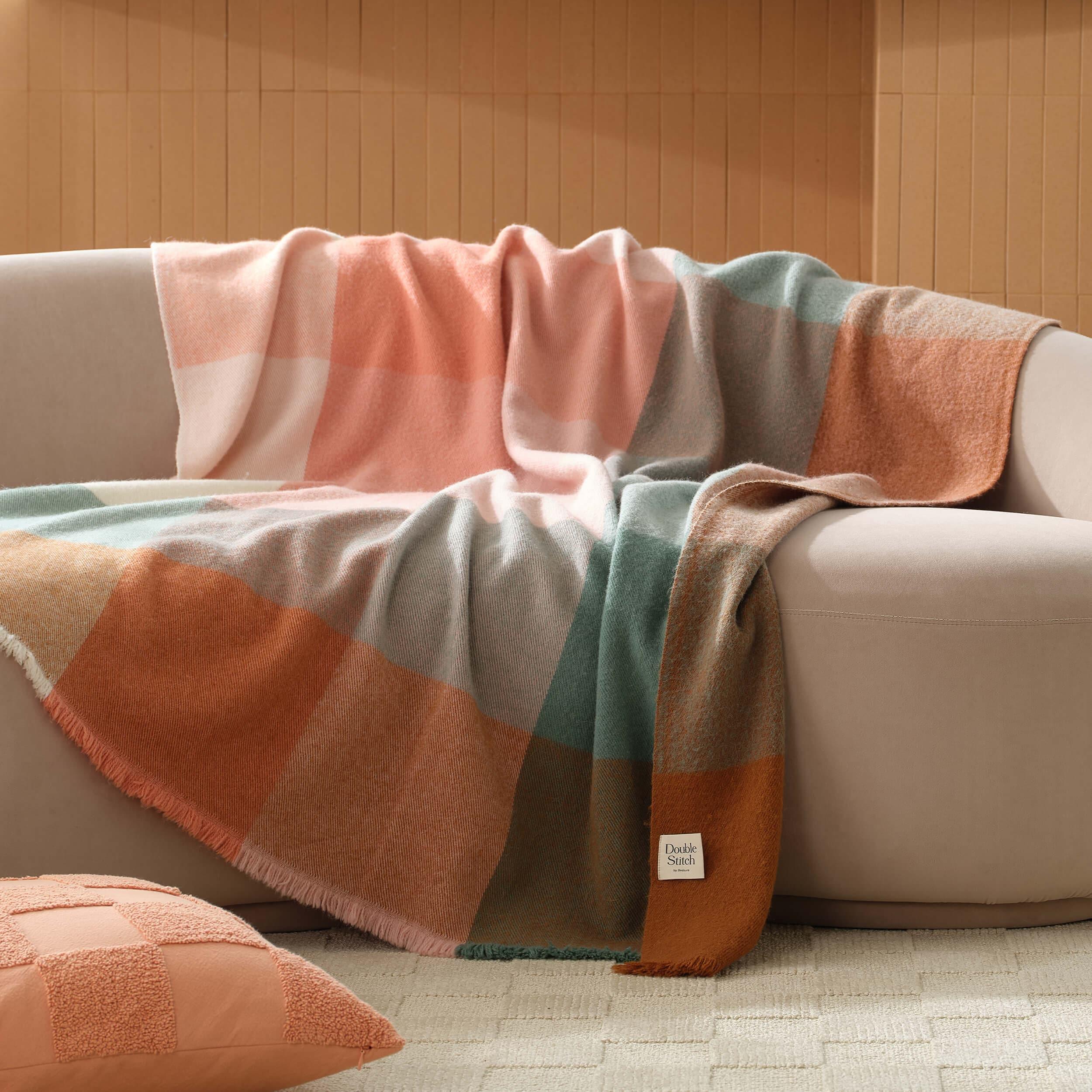 Alpaca-Wool Plaid Throw Blanket - Double Stitch By Bedsure