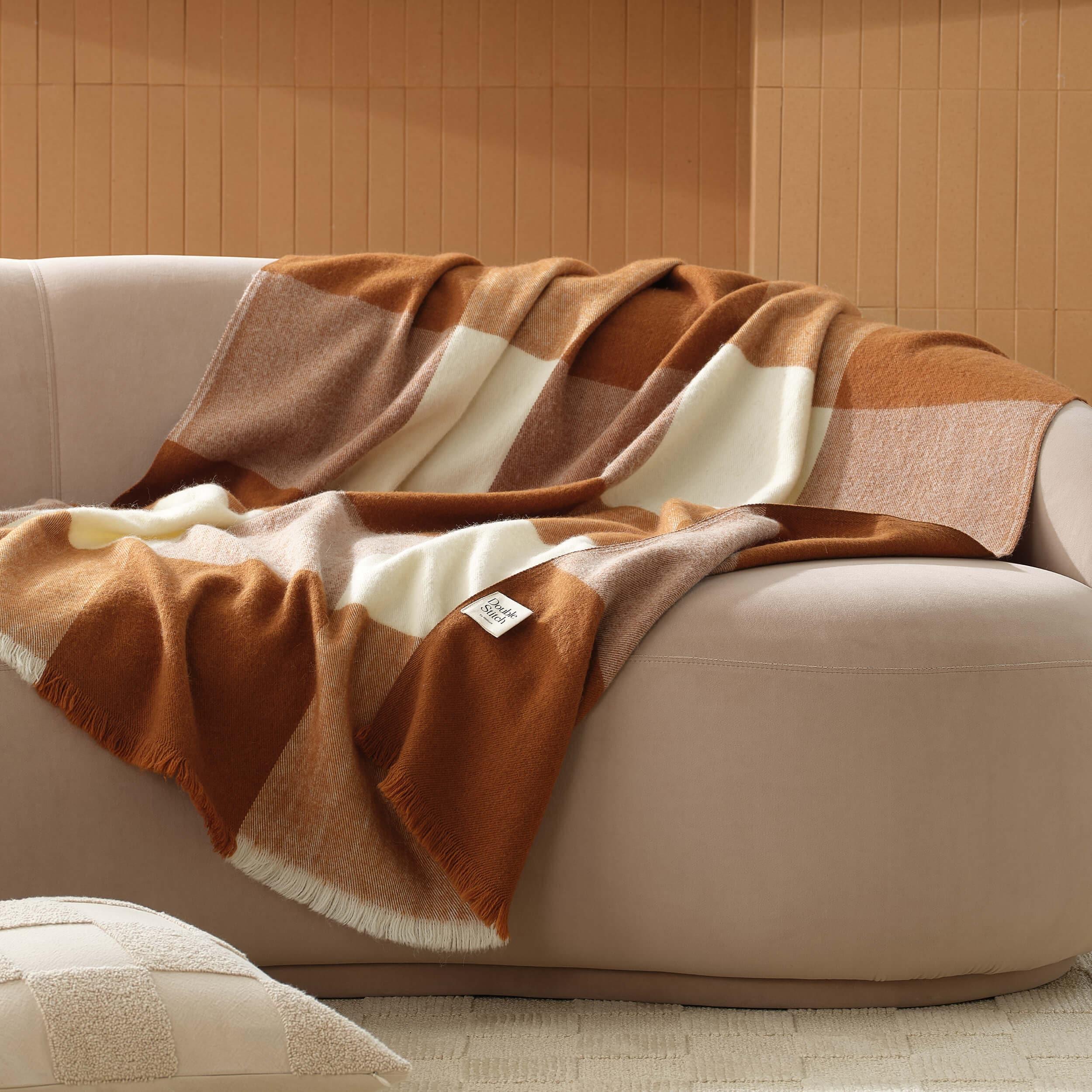 Alpaca-Wool Plaid Throw Blanket - Double Stitch By Bedsure