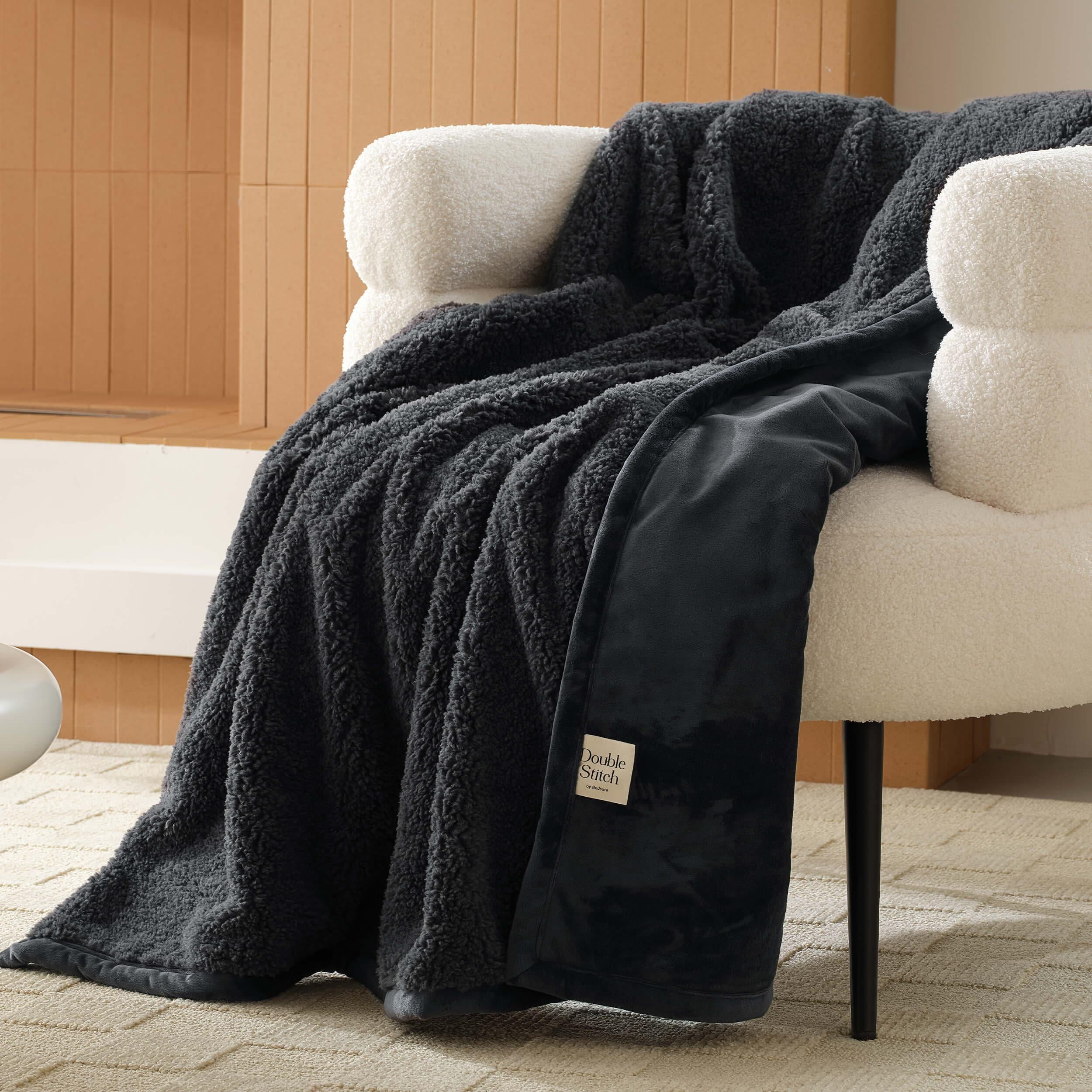 Faux Fur Shearling Throw Blanket - Double Stitch By Bedsure