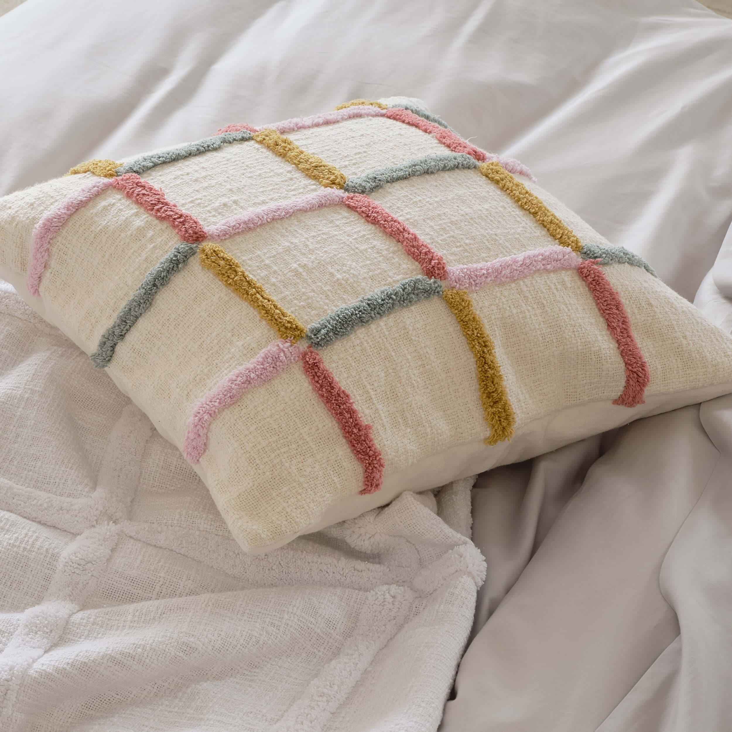 Tufted Checkered Cotton Throw Pillow Cover - Double Stitch By Bedsure