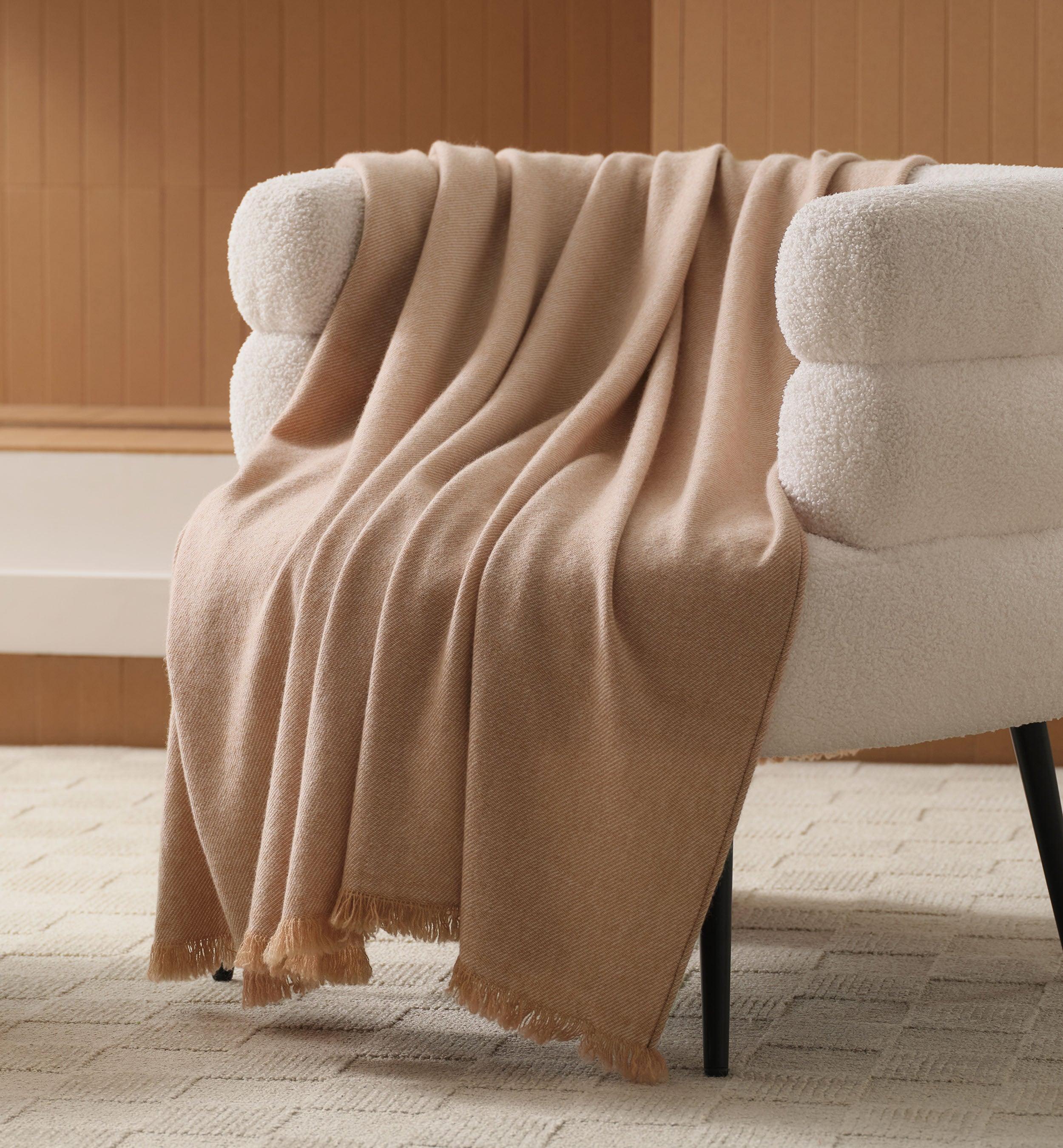 Mongolian Cashmere Wool Twill Throw Blanket - Double Stitch By Bedsure