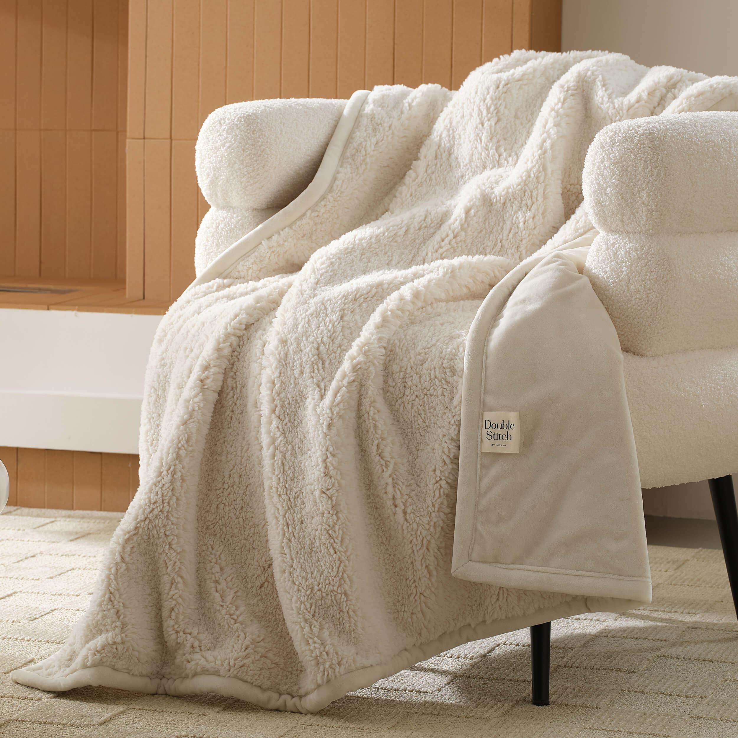 Faux Fur Shearling Throw Blanket - Double Stitch By Bedsure
