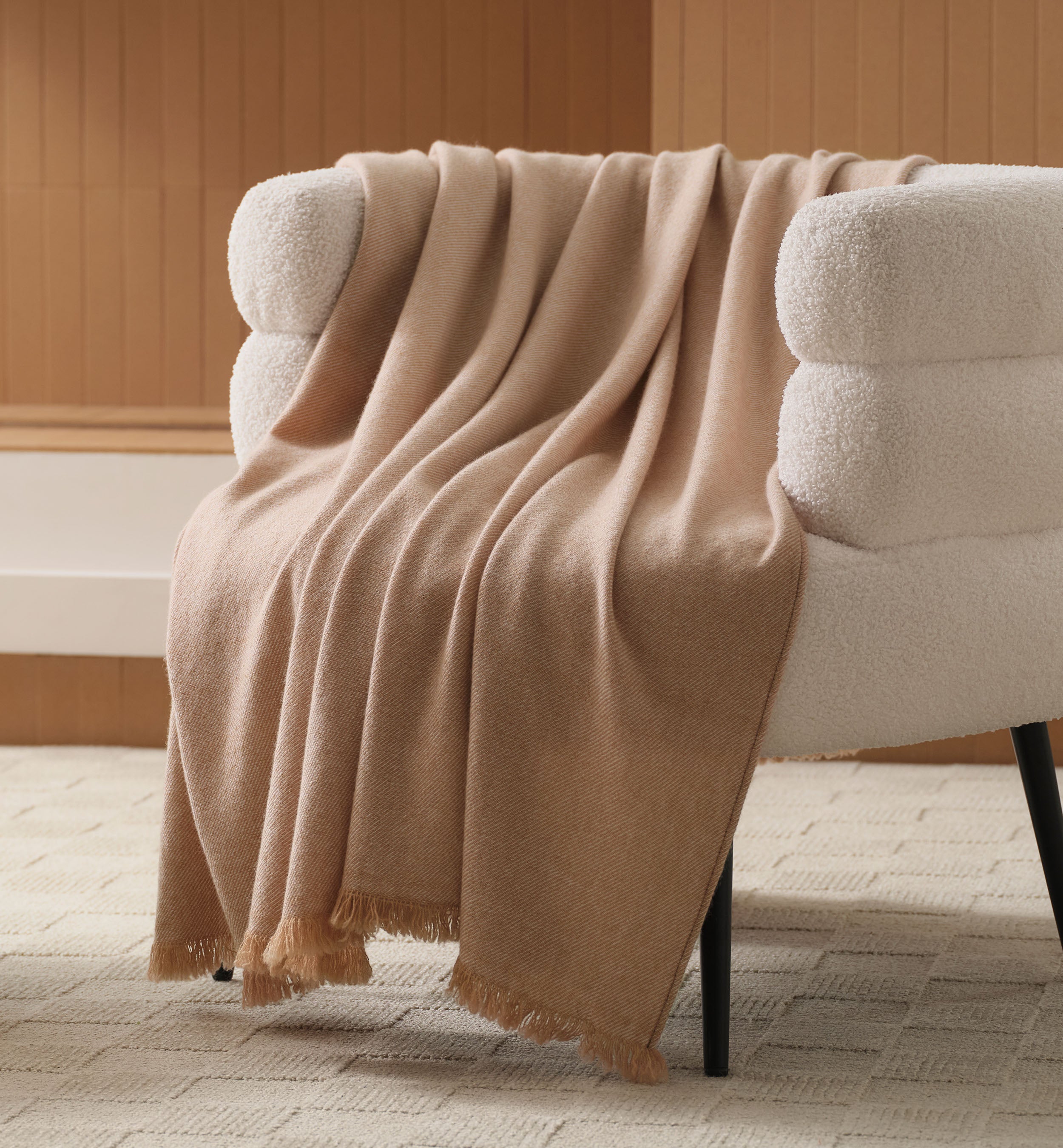 Mongolian Cashmere Wool Twill Throw Blanket - Double Stitch By Bedsure