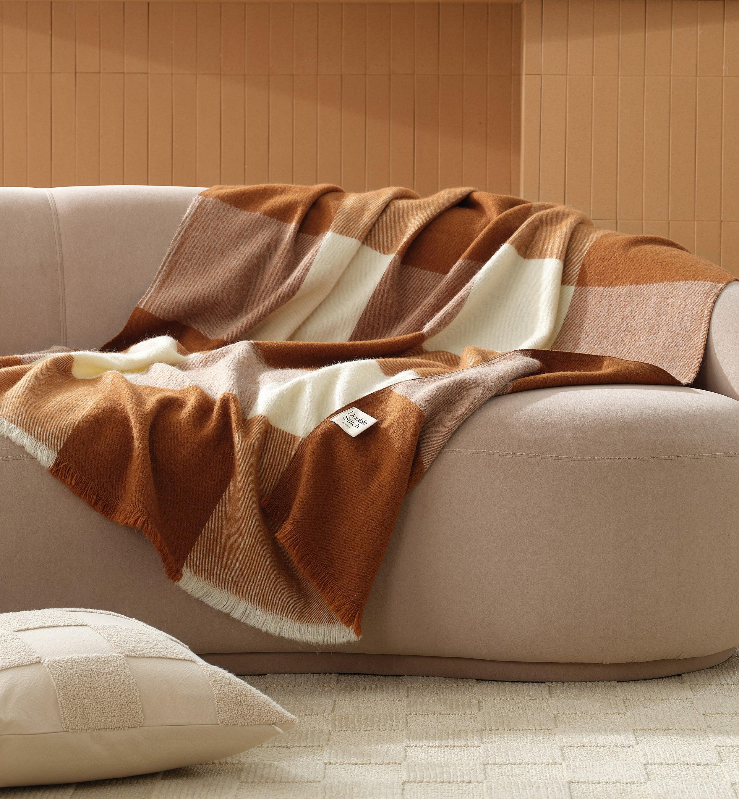 Alpaca-Wool Plaid Throw Blanket - Double Stitch By Bedsure