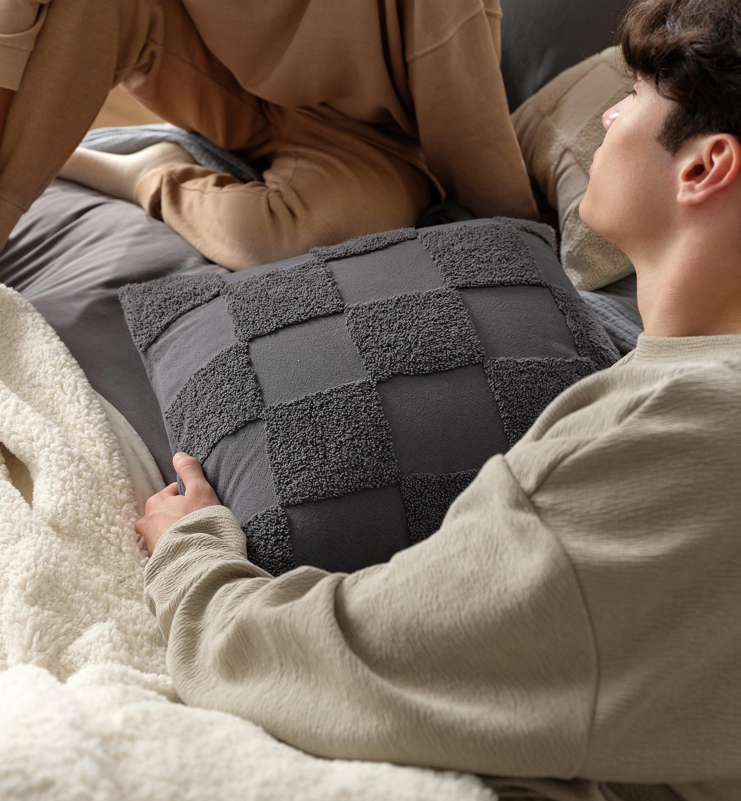 Tufted Checkered Cotton Throw Pillow Cover - Double Stitch By Bedsure