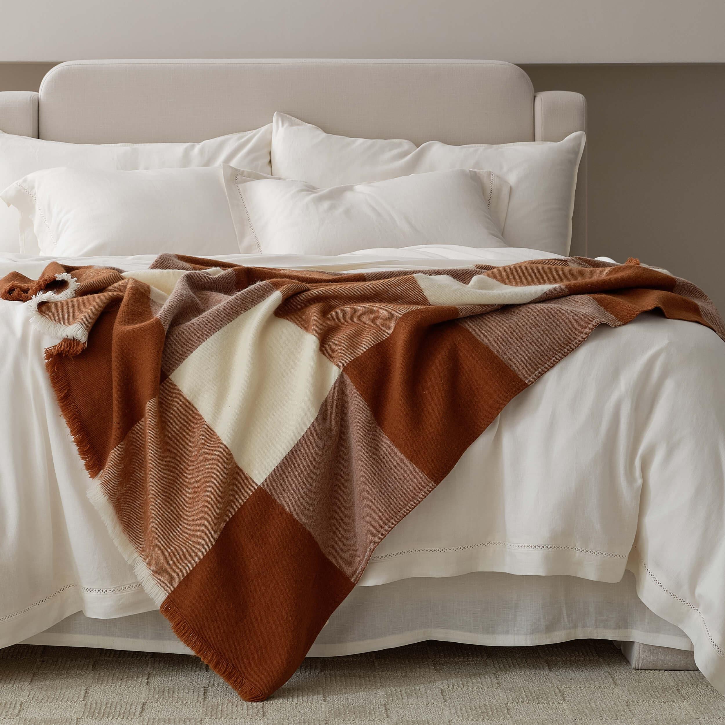 Alpaca-Wool Plaid Throw Blanket - Double Stitch By Bedsure