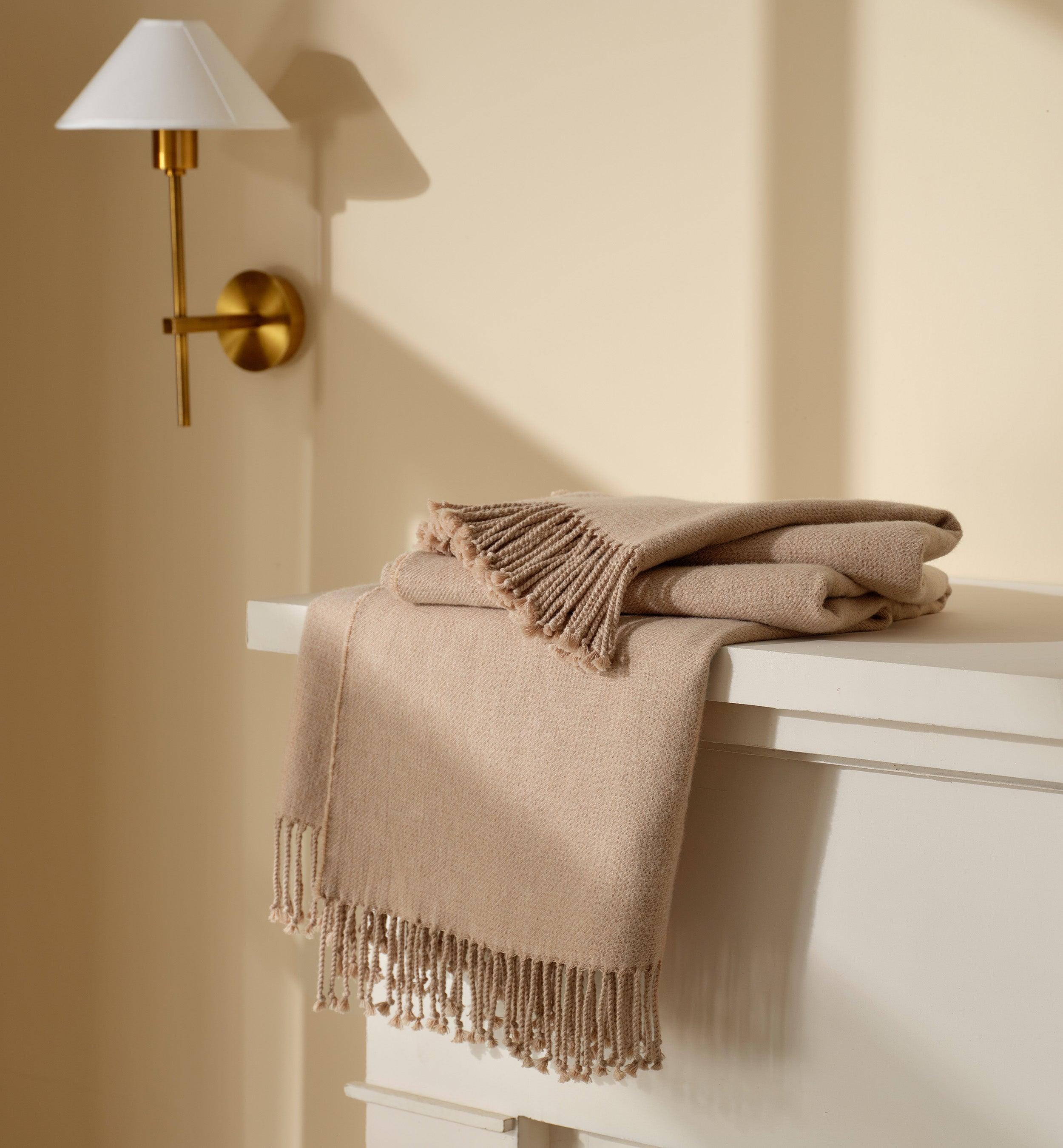 Heathered Mongolian Cashmere Cotton Fringe Throw Blanket