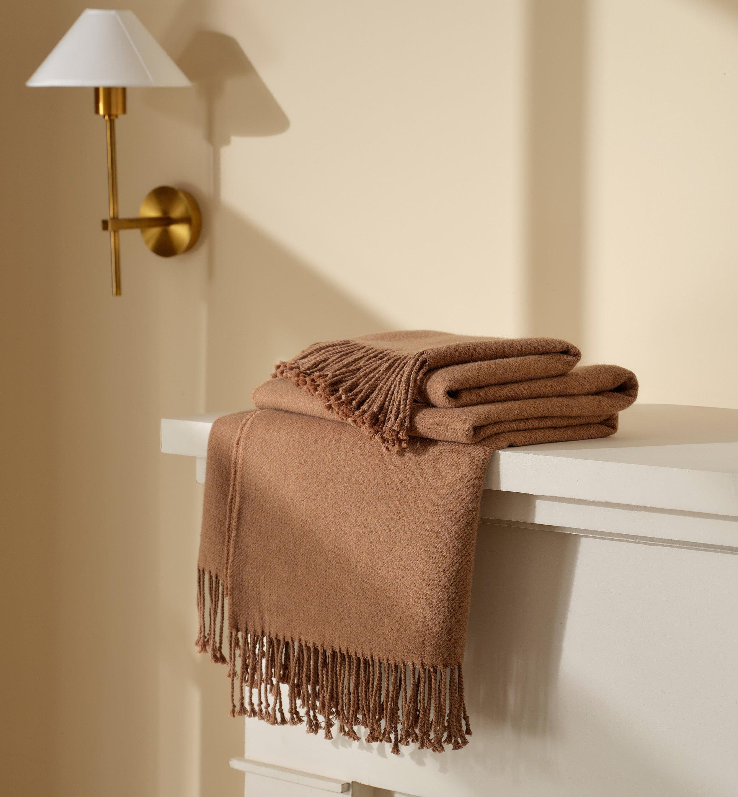 Heathered Mongolian Cashmere Cotton Fringe Throw Blanket