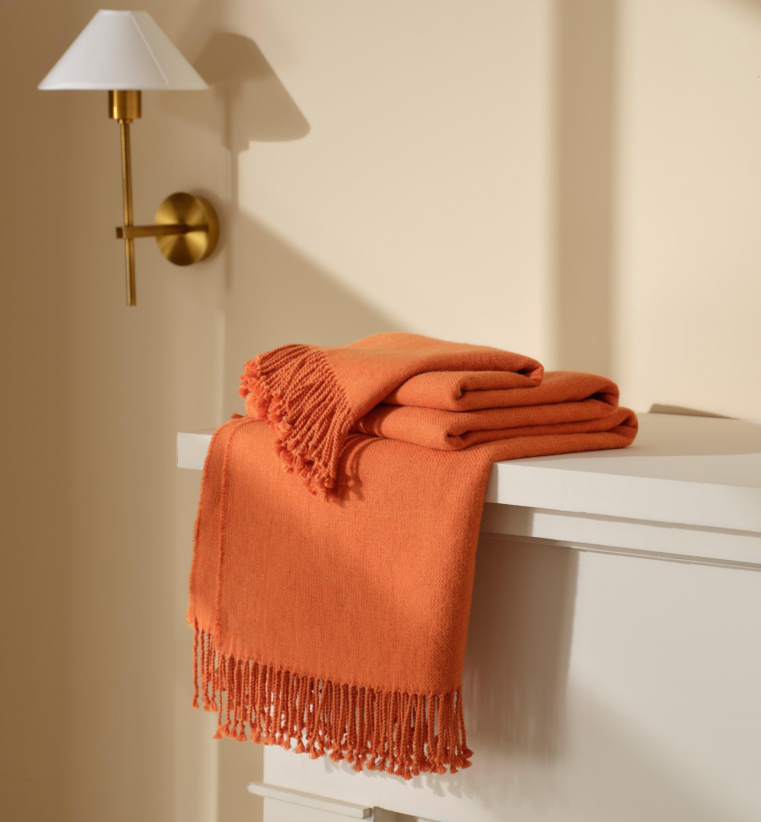 Heathered Mongolian Cashmere Cotton Fringe Throw Blanket