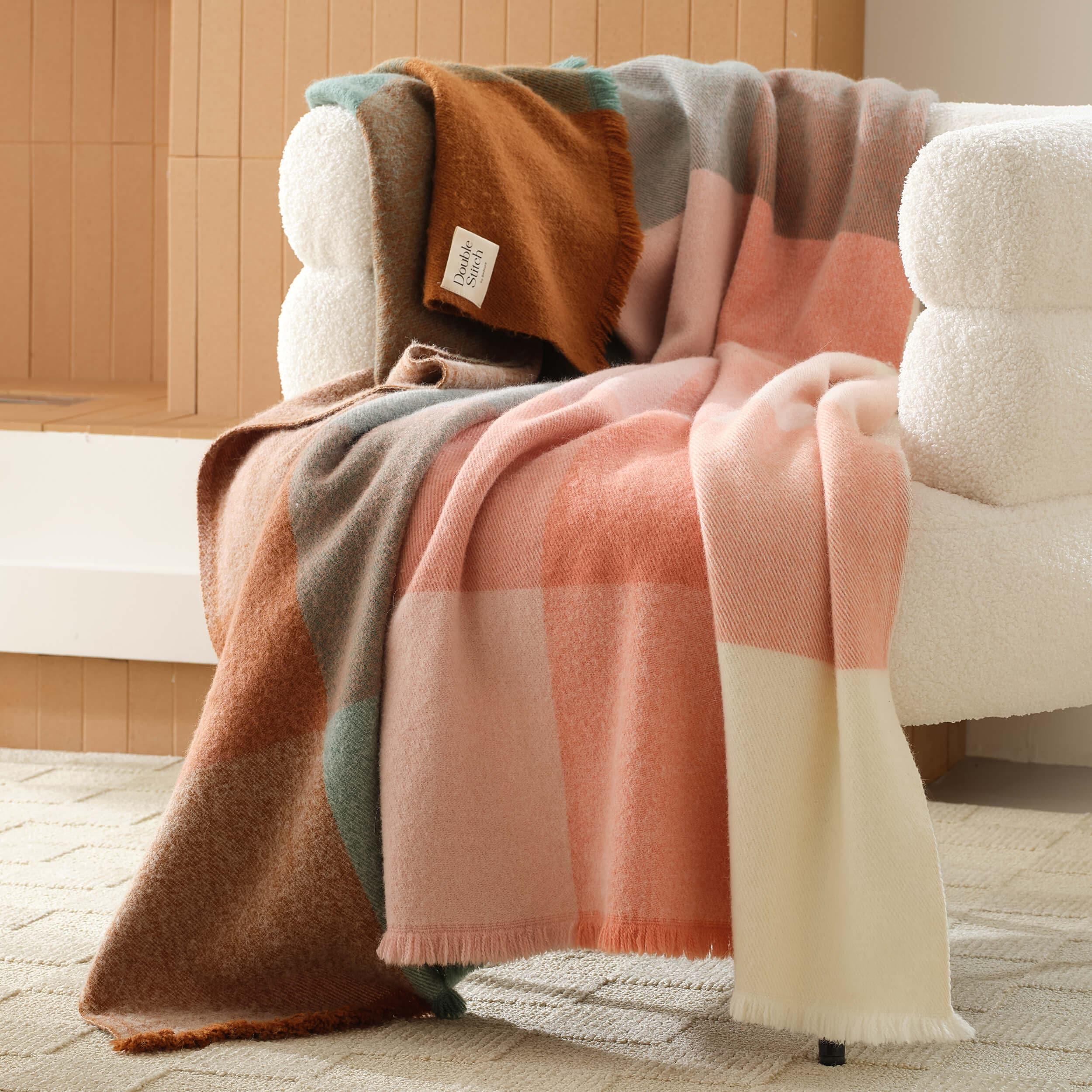Alpaca-Wool Plaid Throw Blanket - Double Stitch By Bedsure