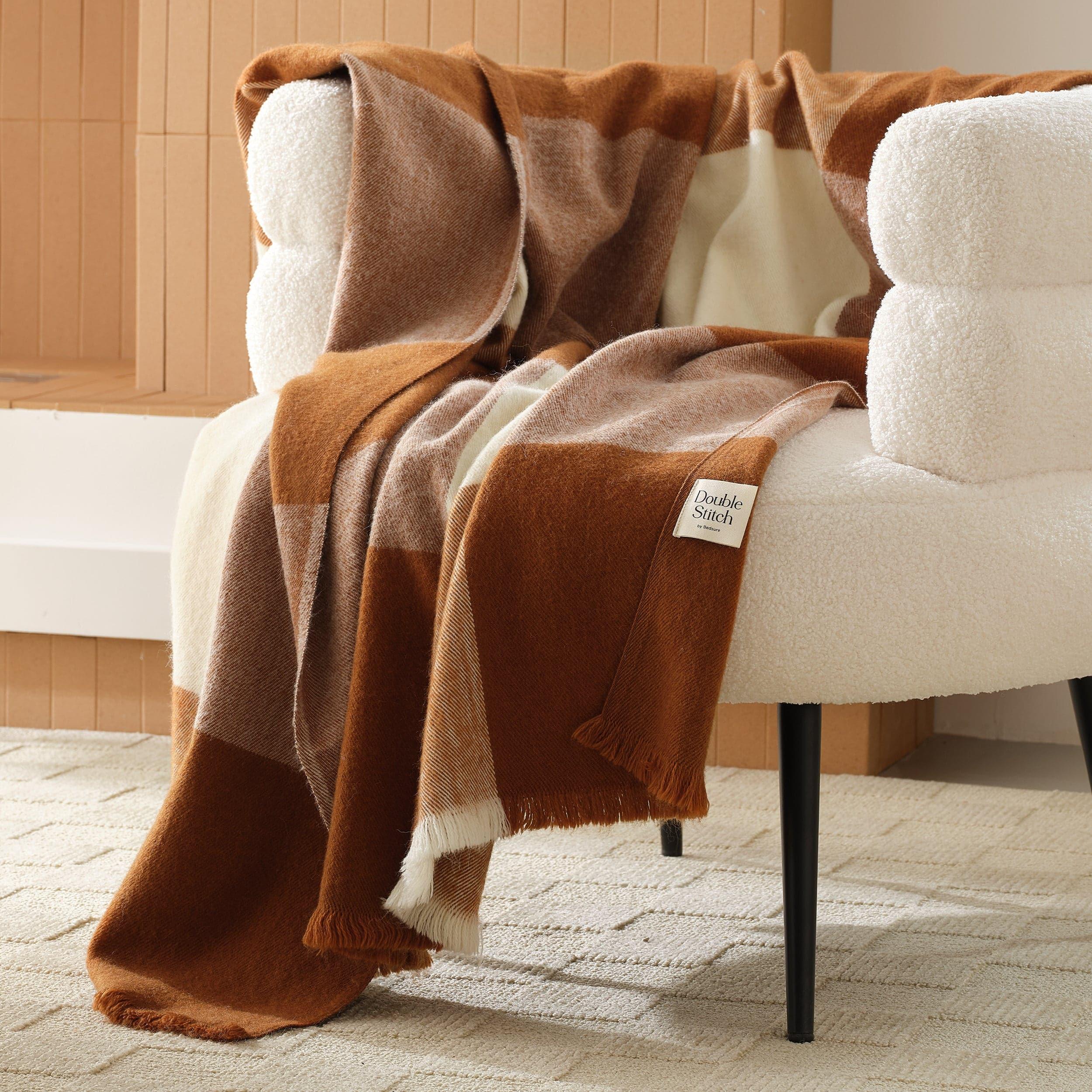 Alpaca-Wool Plaid Throw Blanket - Double Stitch By Bedsure