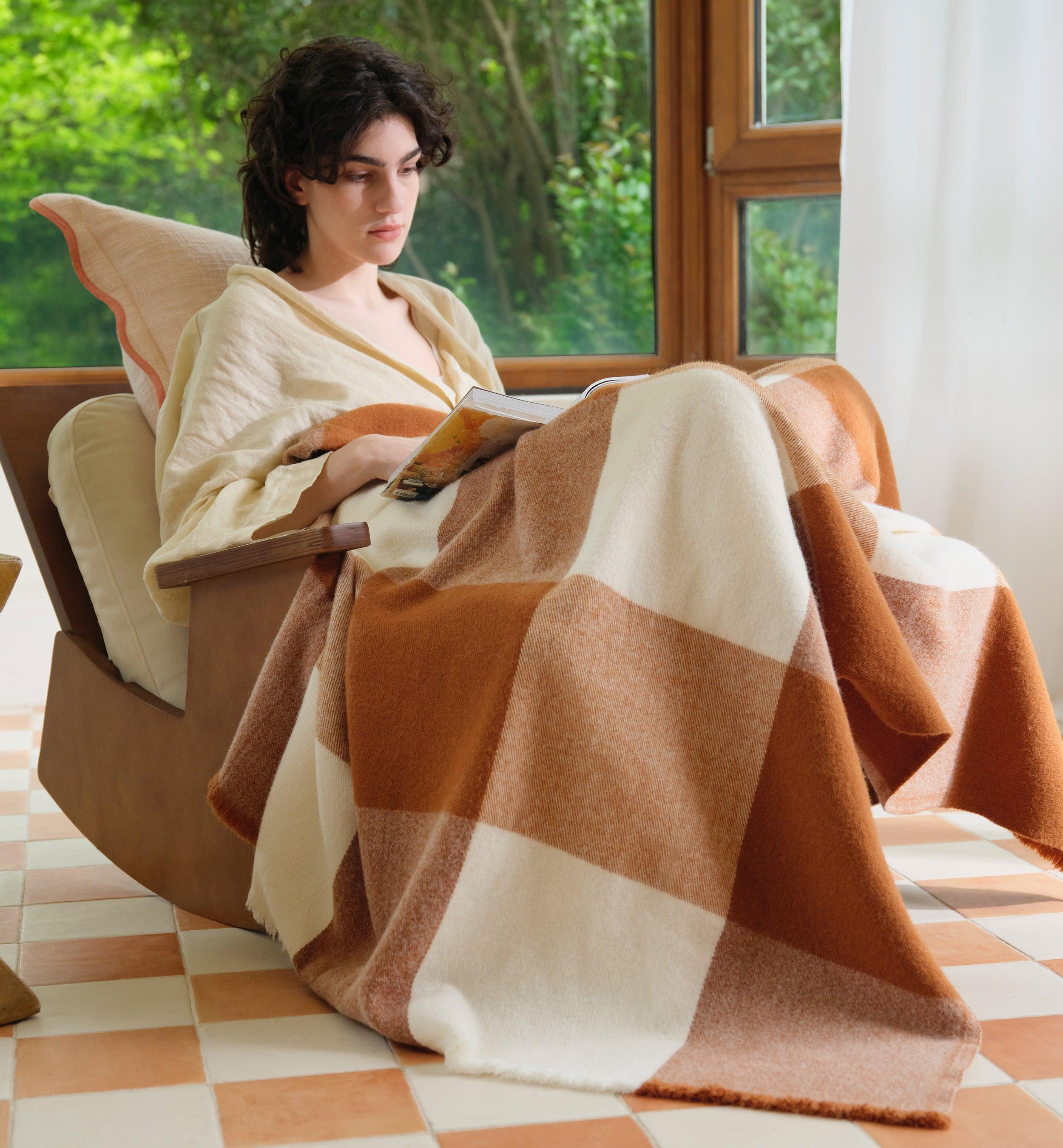 Alpaca-Wool Plaid Throw Blanket - Double Stitch By Bedsure