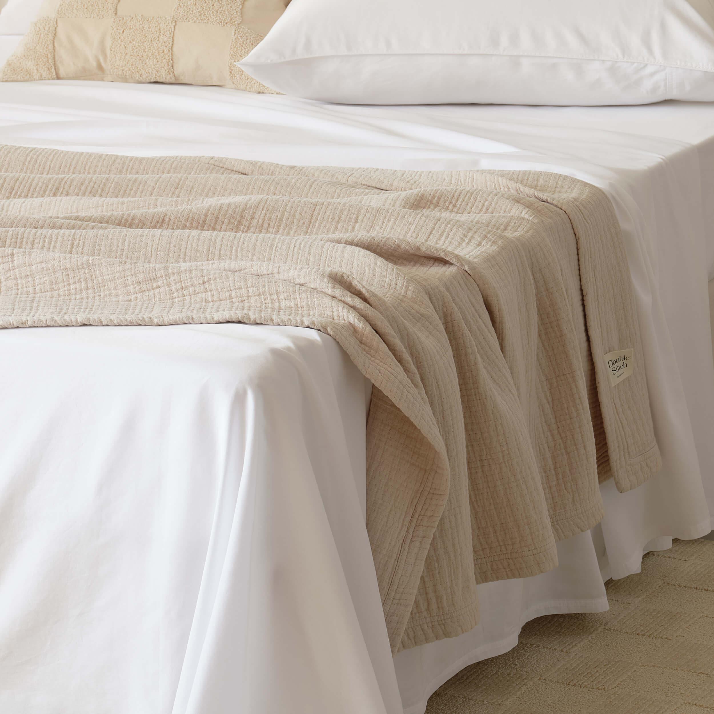 Linen Cotton Throw Blanket - Double Stitch By Bedsure