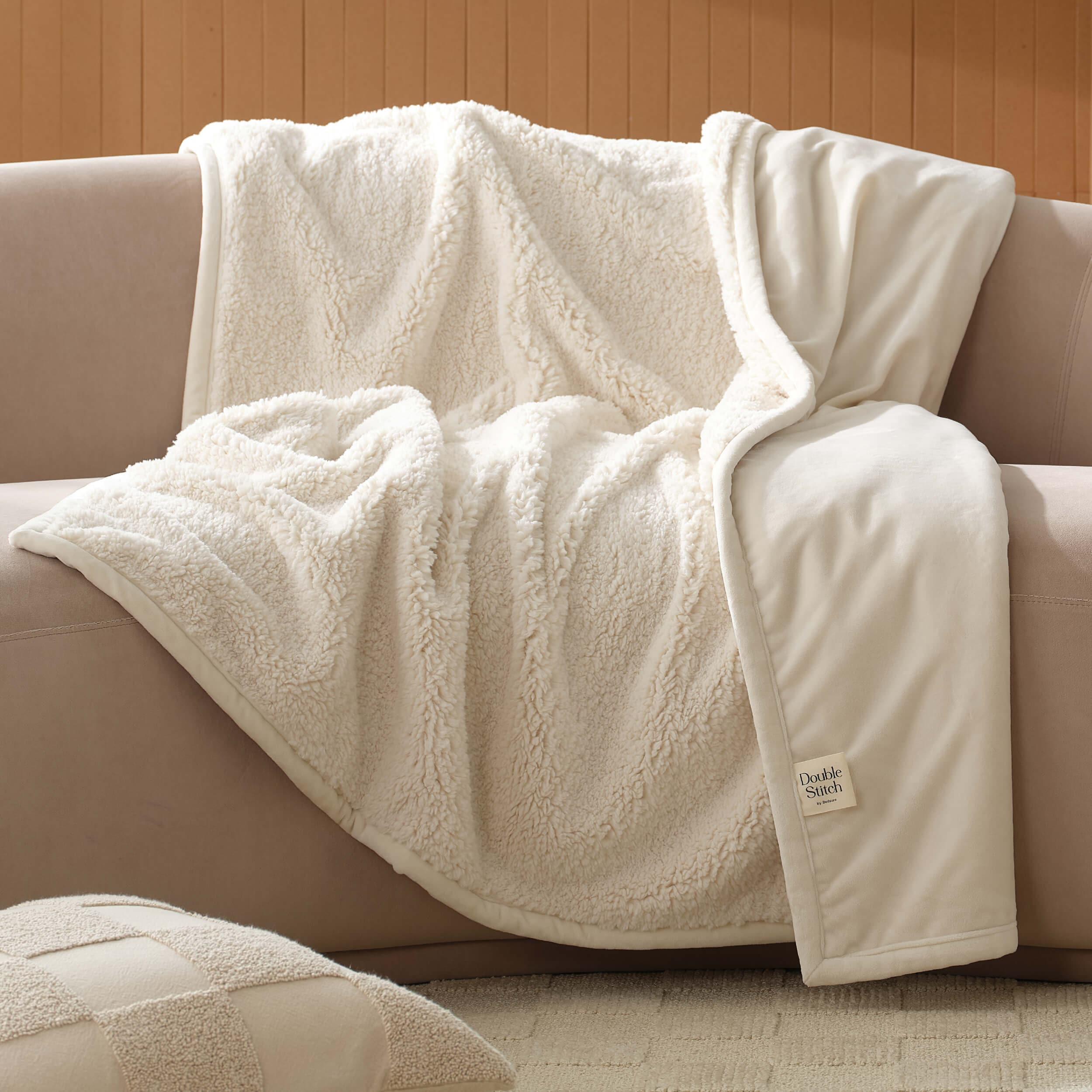 Faux Fur Shearling Throw Blanket - Double Stitch By Bedsure
