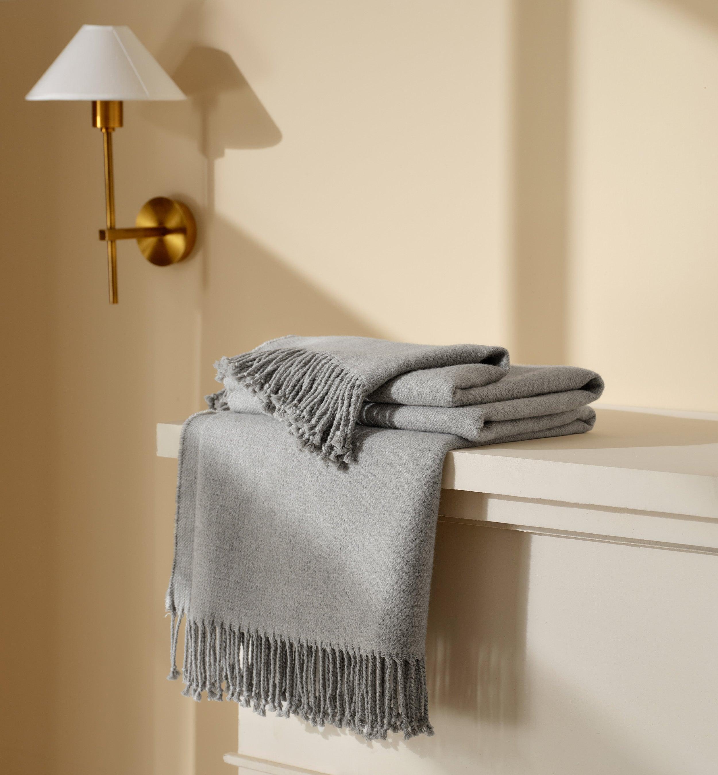 Heathered Mongolian Cashmere Cotton Fringe Throw Blanket