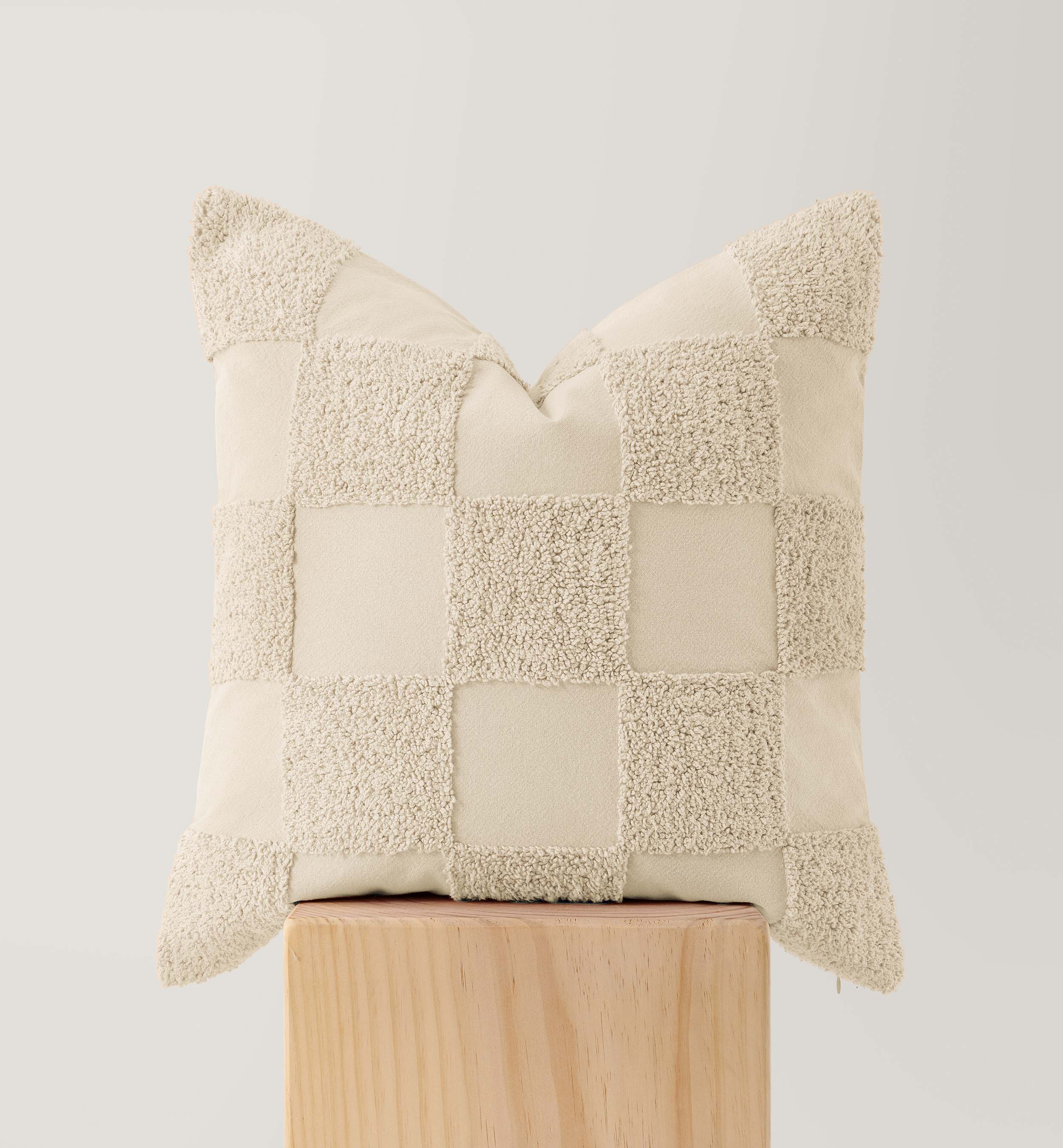 Tufted Checkered Cotton Throw Pillow Cover