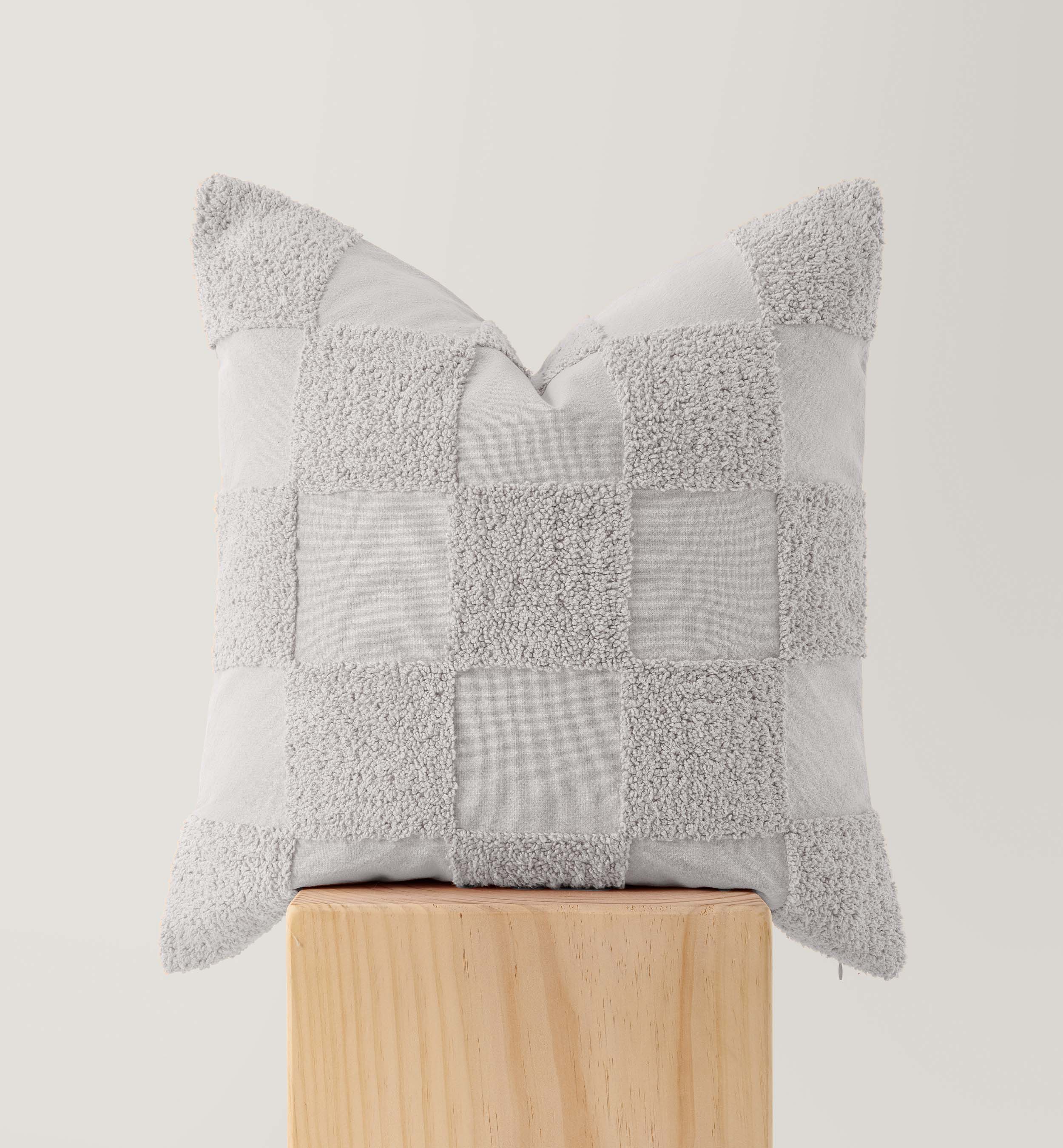 Tufted Checkered Cotton Throw Pillow Cover