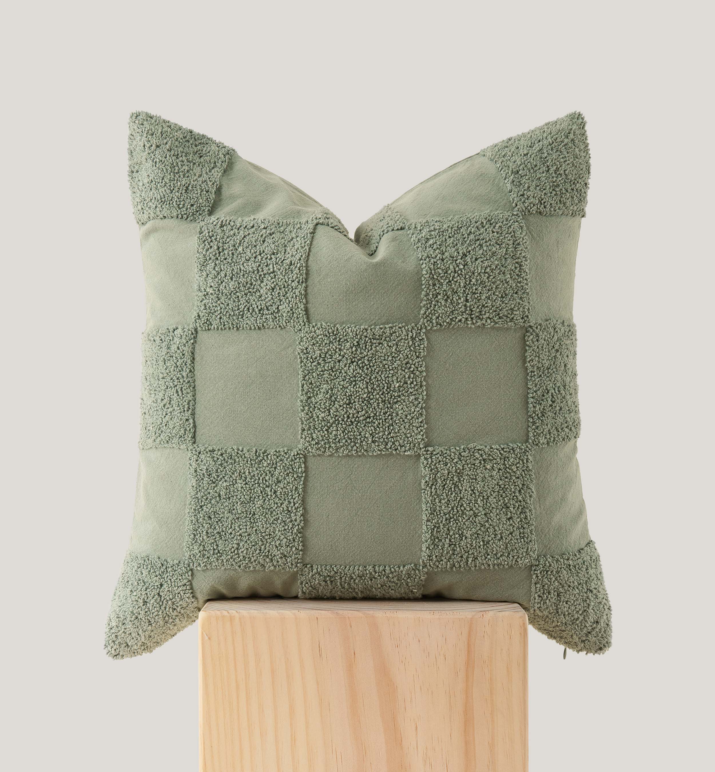 Tufted Checkered Cotton Throw Pillow Cover