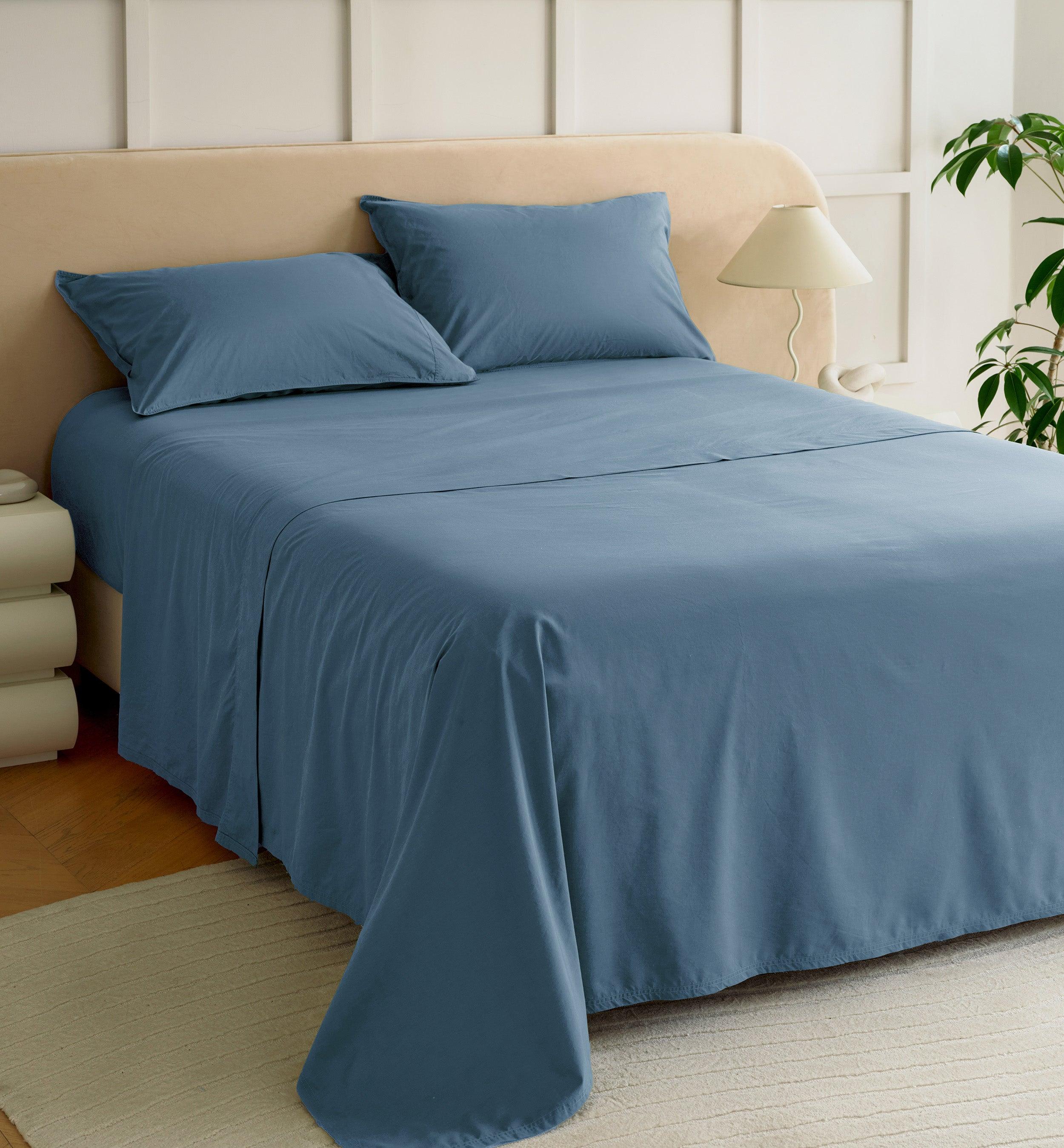 New Bedding 45%Tencel 45%Cotton shops 10%Linen Antibacterial Dyeing Bed Sheet Set 4PCS