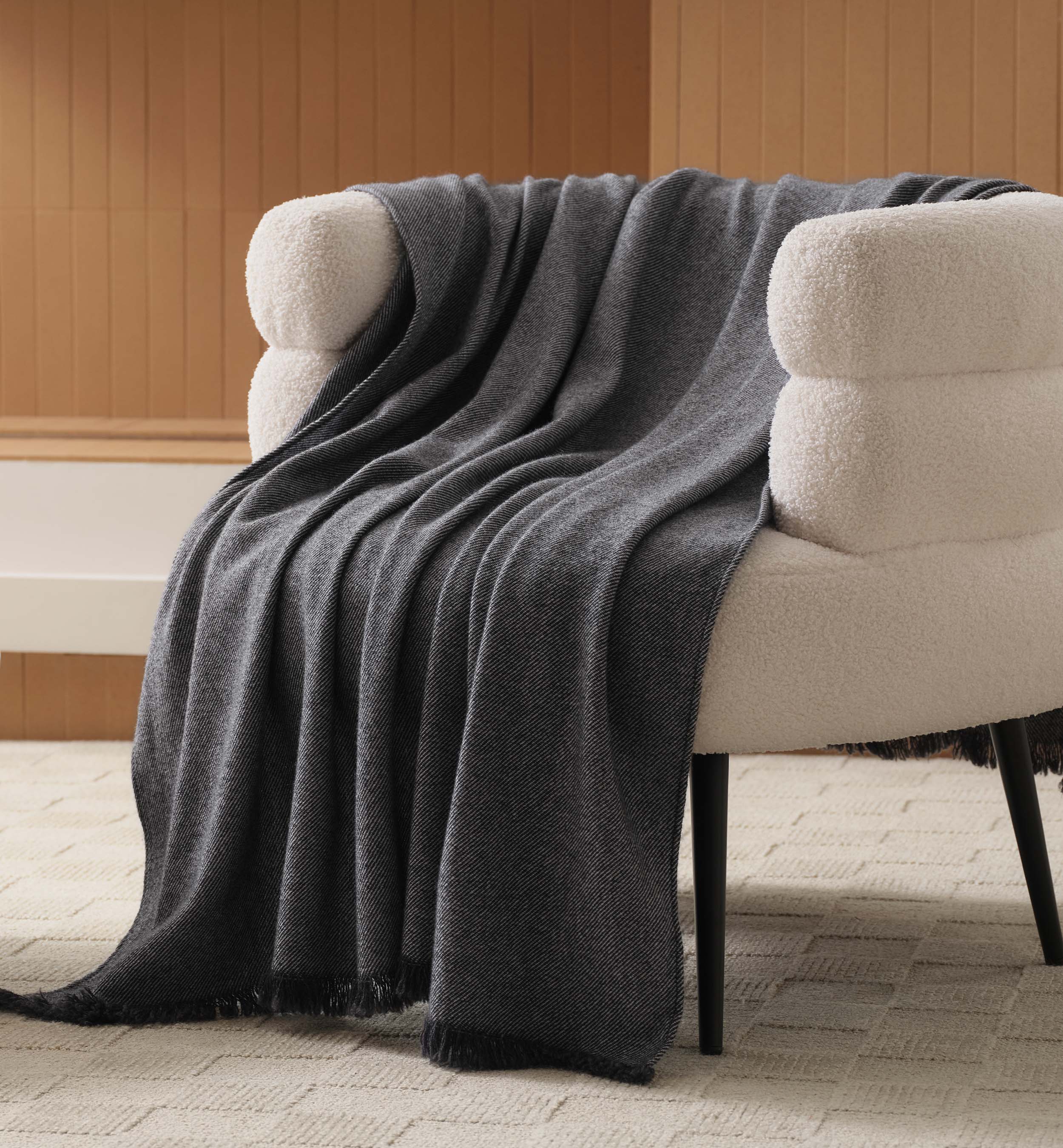 Mongolian Cashmere Wool Twill Throw Blanket - Double Stitch By Bedsure