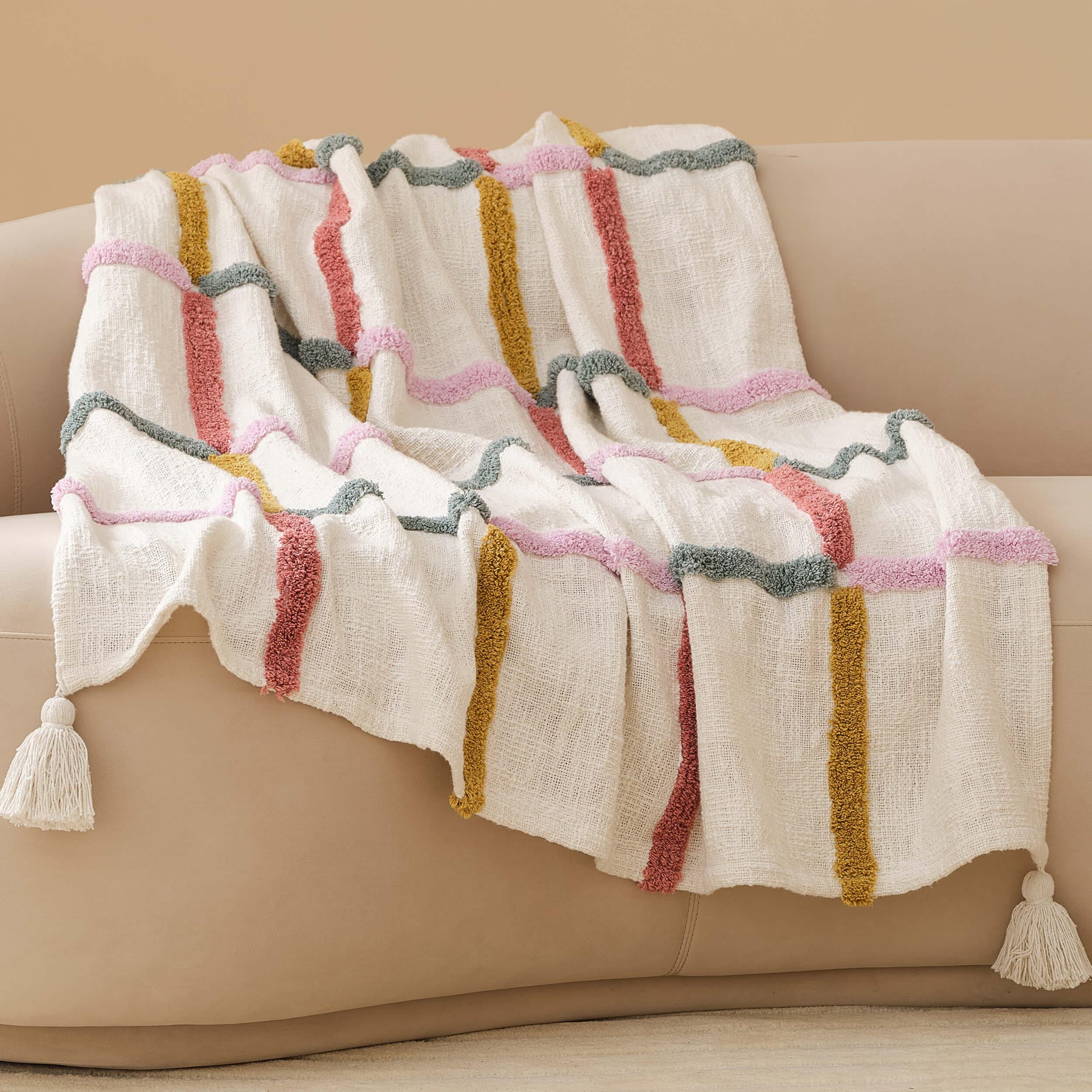 Tufted Boho Cotton Throw Blanket Double Stitch by Bedsure