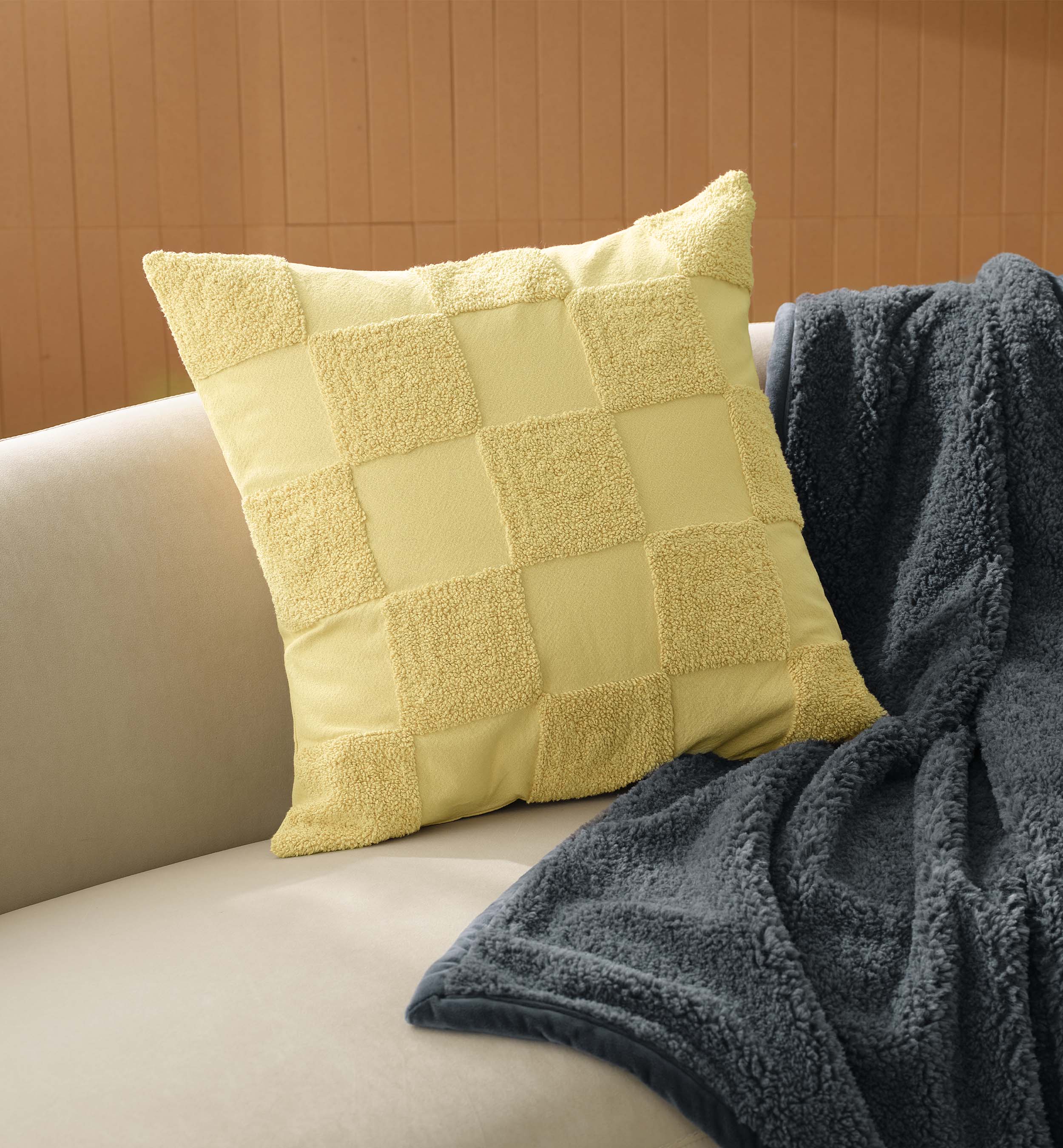 Tufted Checkered Cotton Throw Pillow Cover