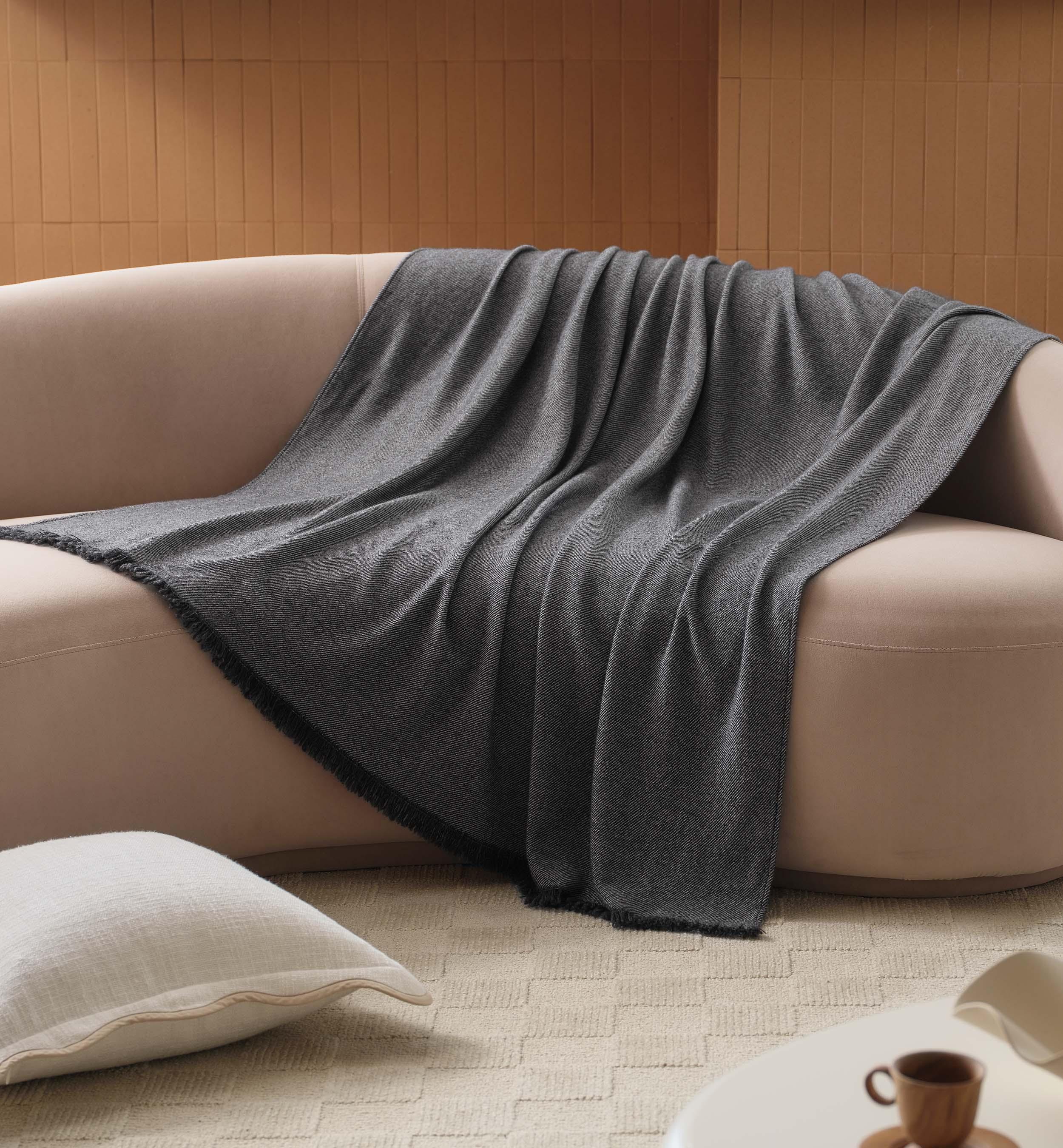 Mongolian Cashmere Wool Twill Throw Blanket - Double Stitch By Bedsure