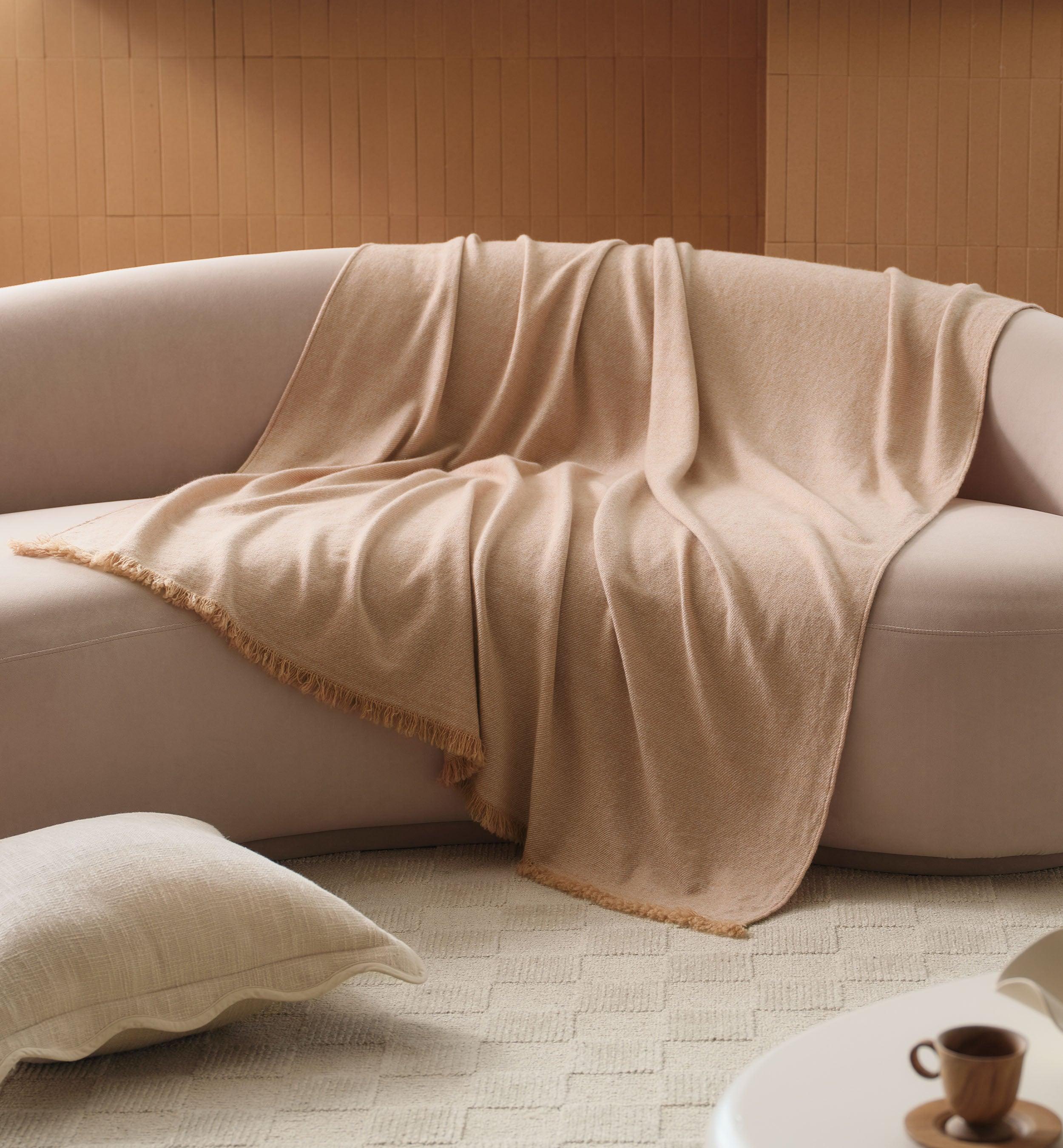 Mongolian Cashmere Wool Twill Throw Blanket - Double Stitch By Bedsure